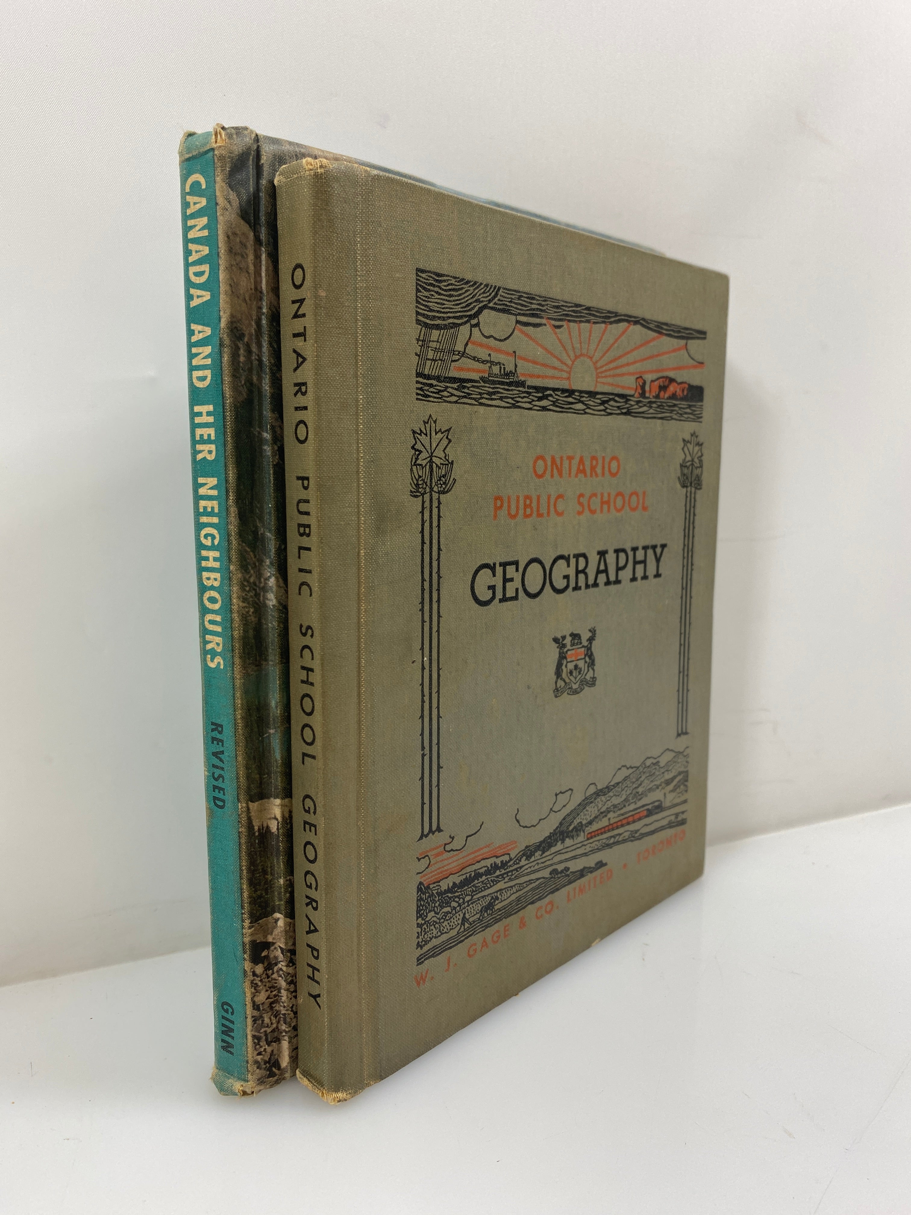 2 Vols: Ontario Public School Geography/Canada & Her Neighbors Vintage HC