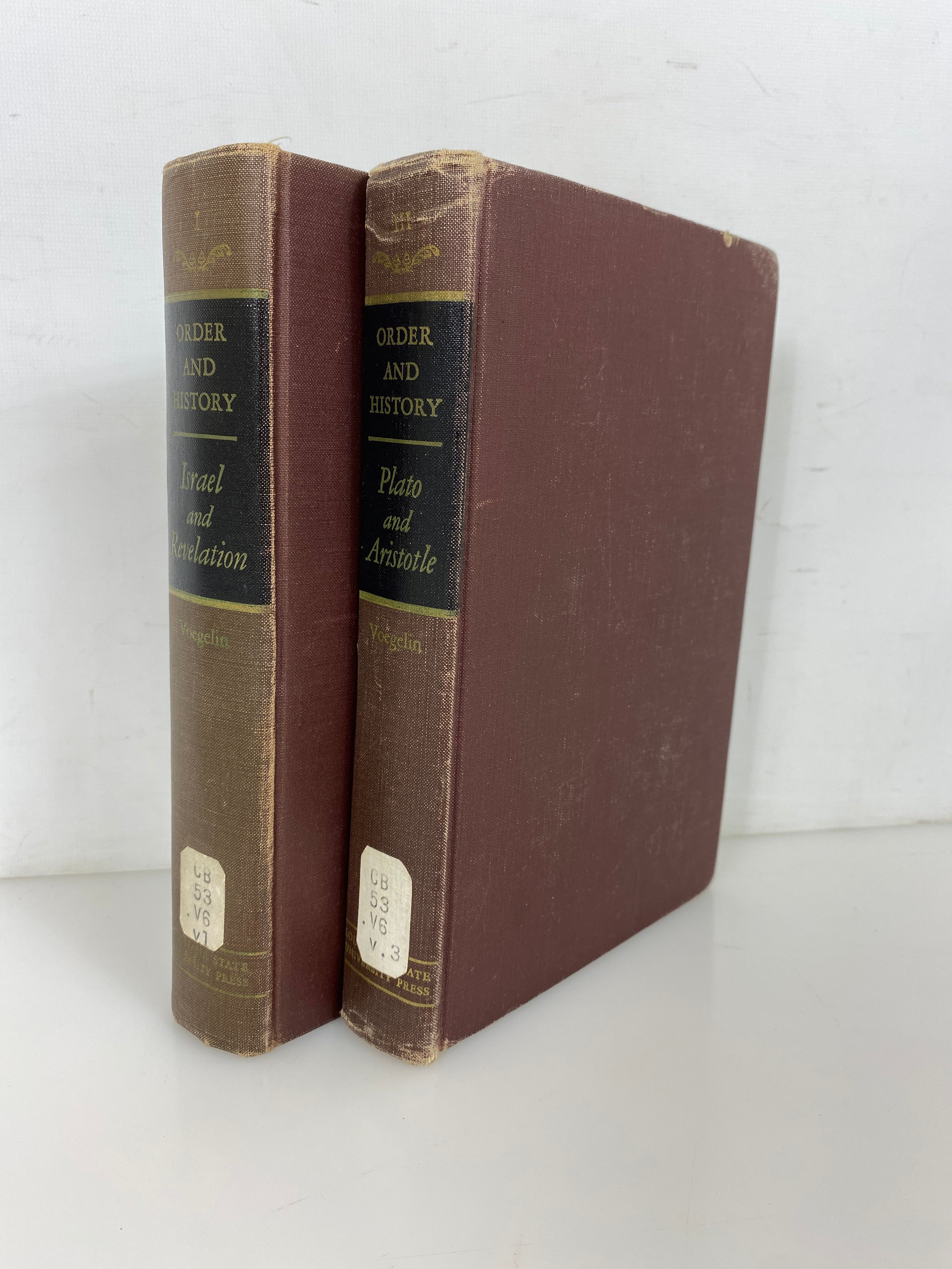 2 Vols: Order & History by Voegelin (I & III) 1956-57 Ex-Library HC