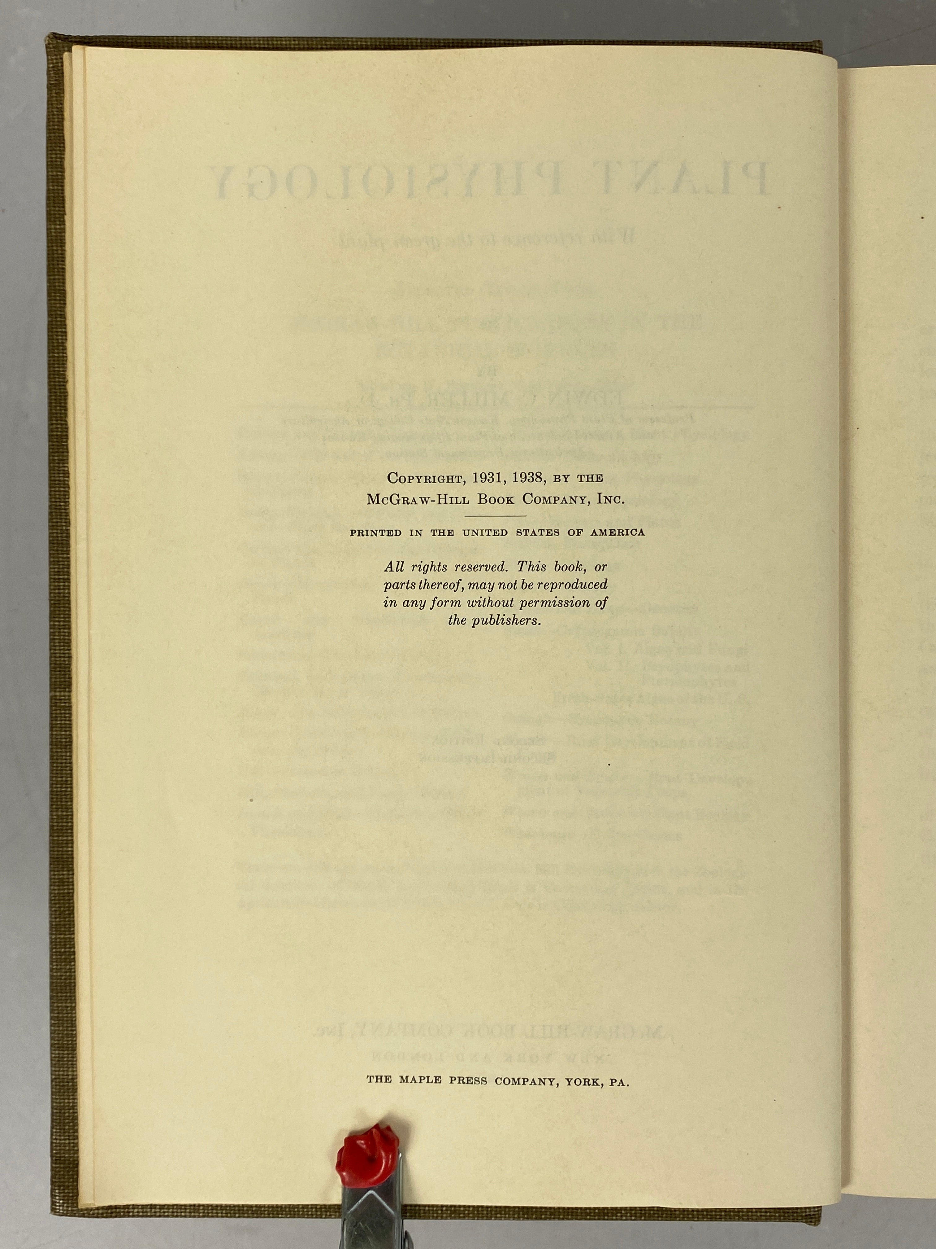 2 Vols: Plant Physiology (1938)/Weed Control (1952) Vintage McGraw-Hill HC