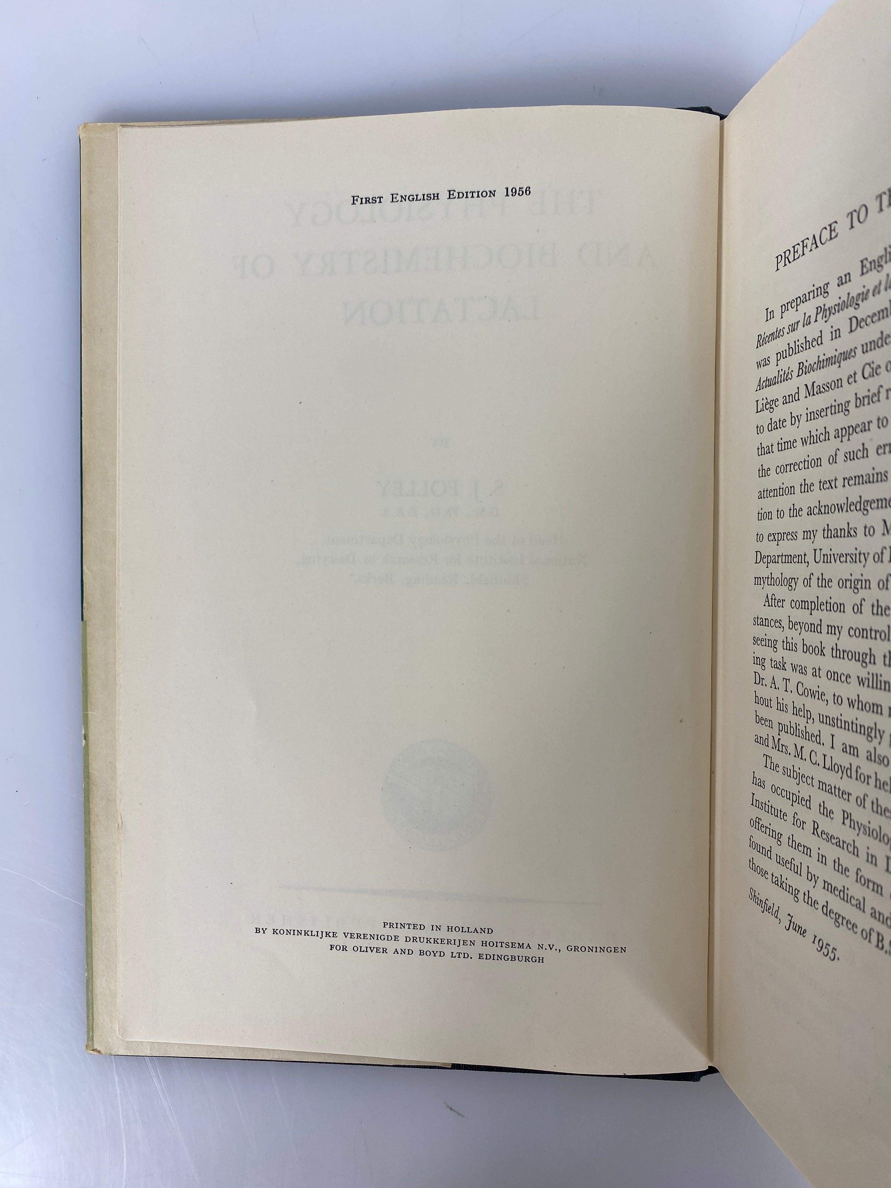 2 Vols: Secretion of Milk/The Physiology & Biochemistry of Lactation 1952-56
