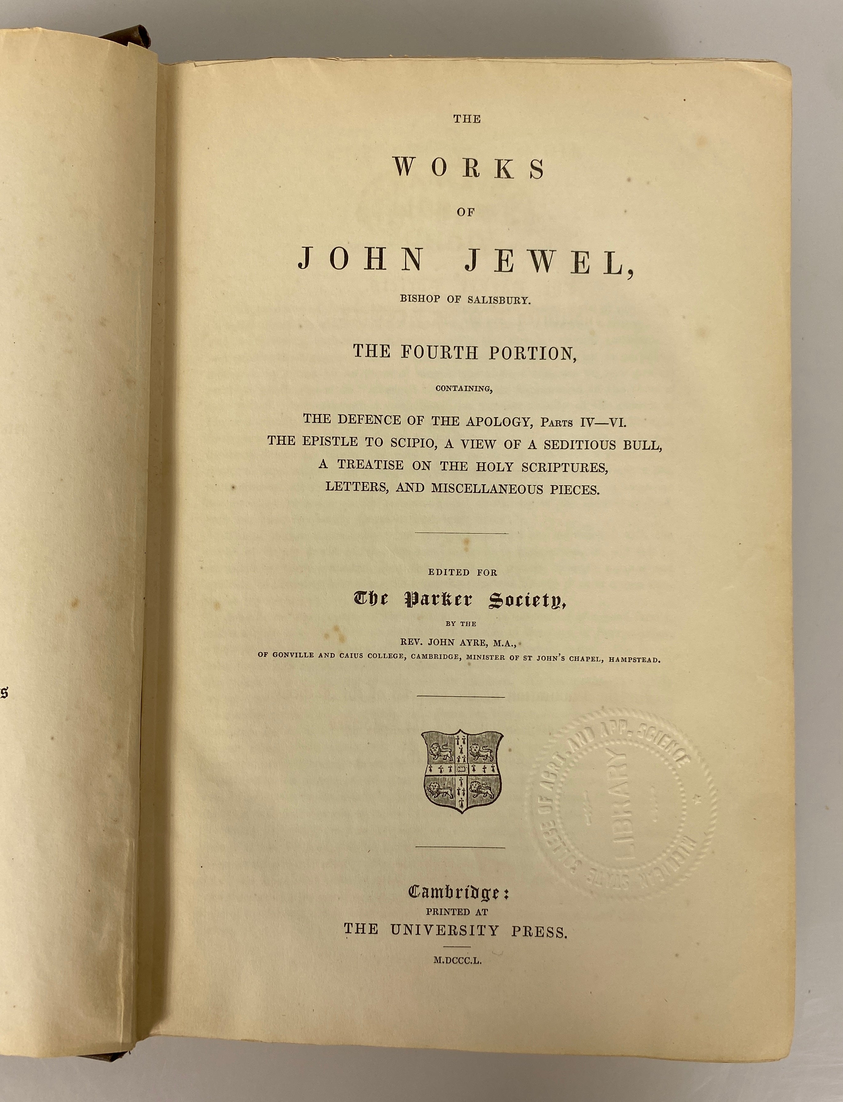 2 Vols The Works of John Jewel 3rd & 4th Portions 1848-50 Ex-Library Leather HC
