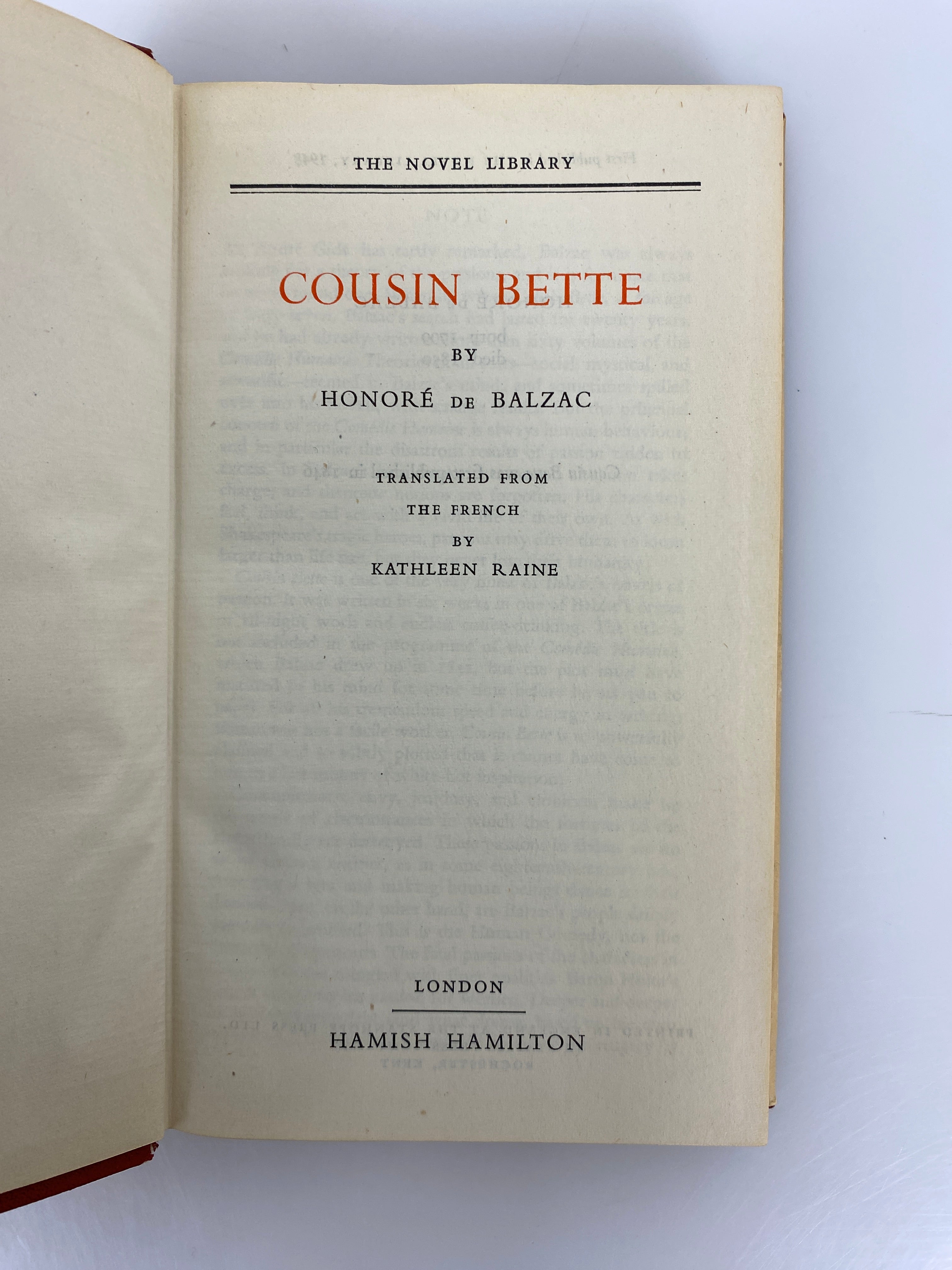 2 Vols: Wuthering Heights (Bronte)/Cousin Bette (Balzac) The Novel Library HCDJ
