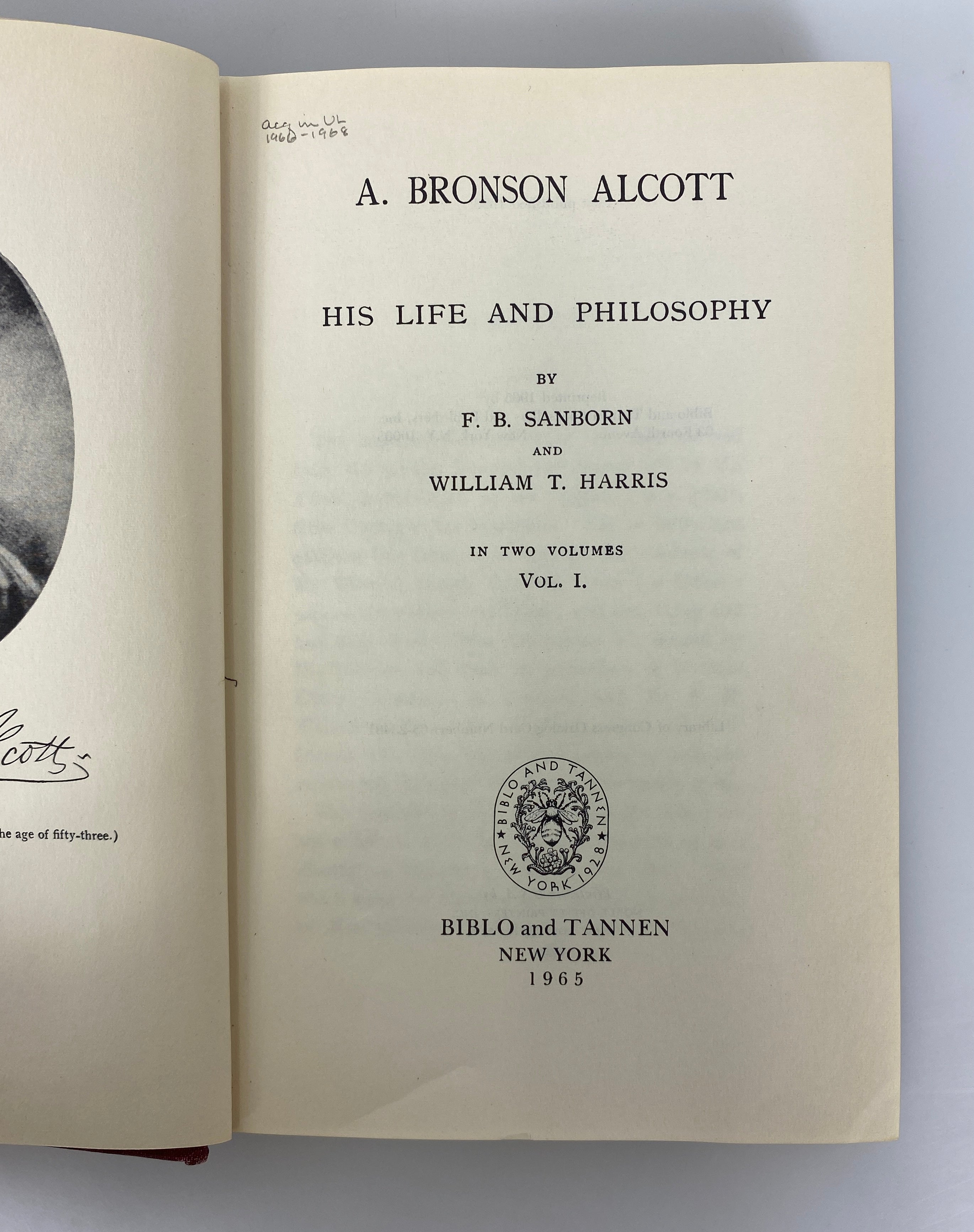2 Volume Set A. Bronson Alcott His Life & Philosophy 1965 Vintage Ex-Library HC