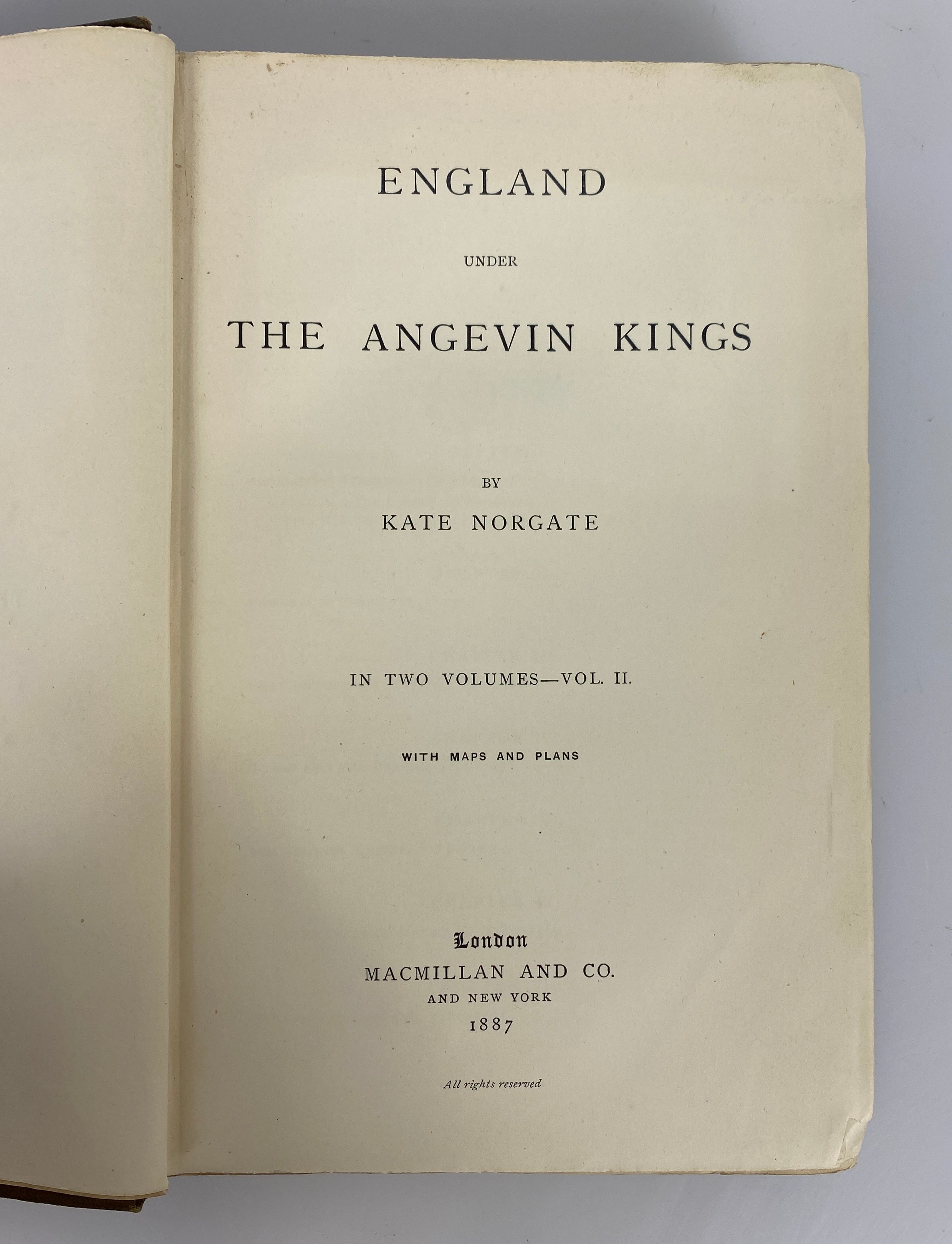 2 Volume Set: England Under the Angevin Kings 1887 Ex-Library HC