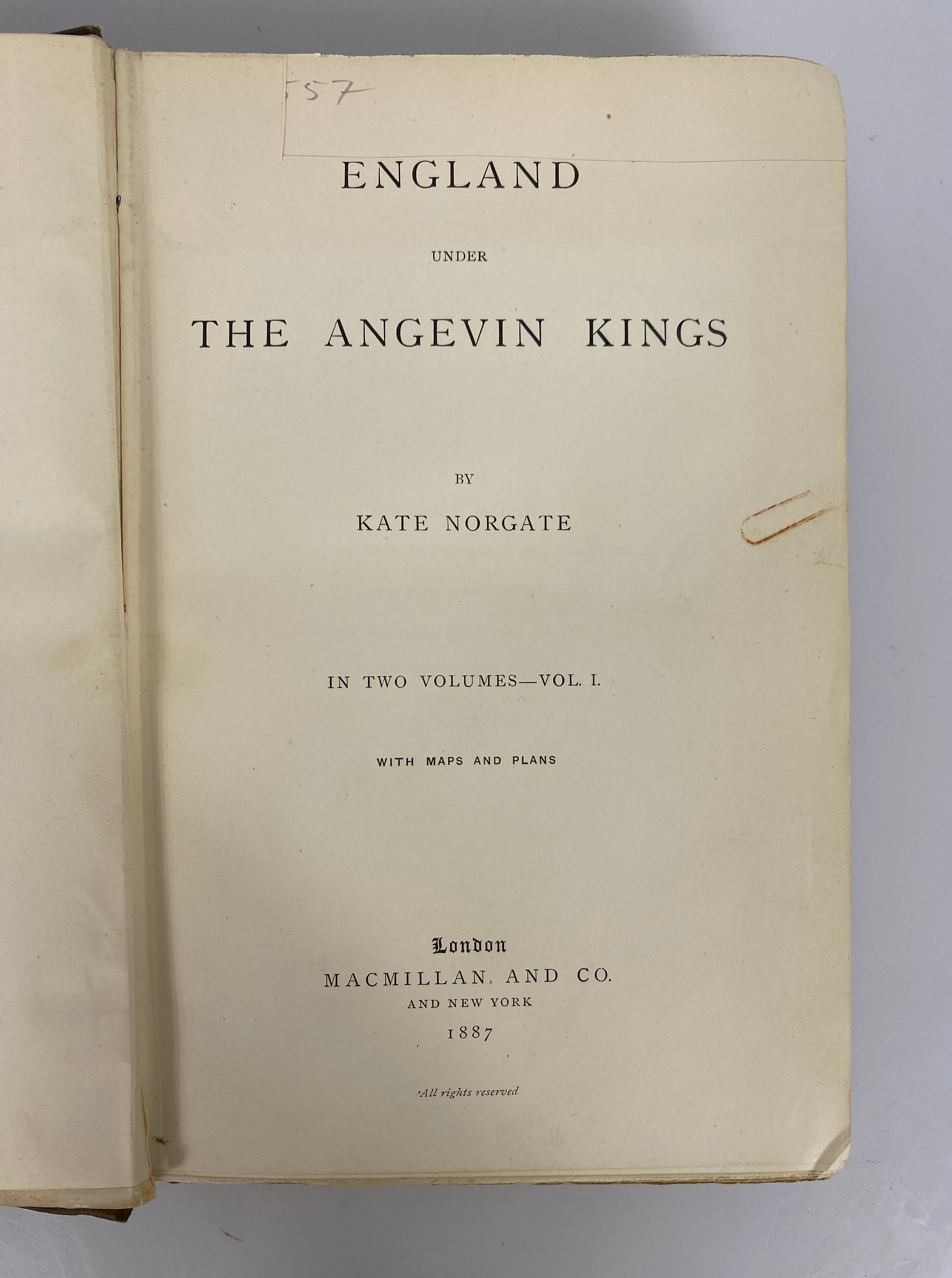 2 Volume Set: England Under the Angevin Kings 1887 Ex-Library HC