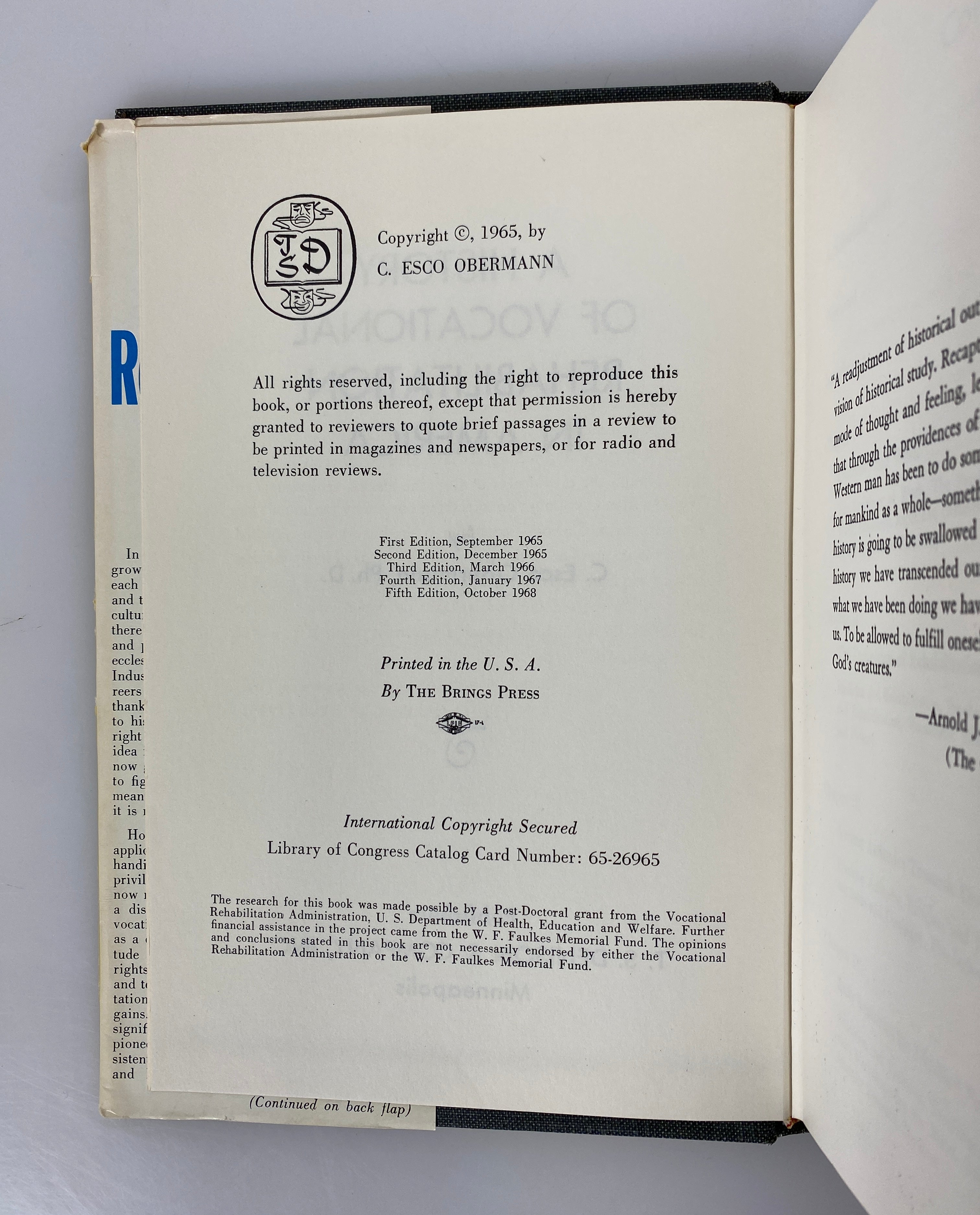 2 Volumes: Rehabilitation Research/A History of Vocational Rehabilitation 1968