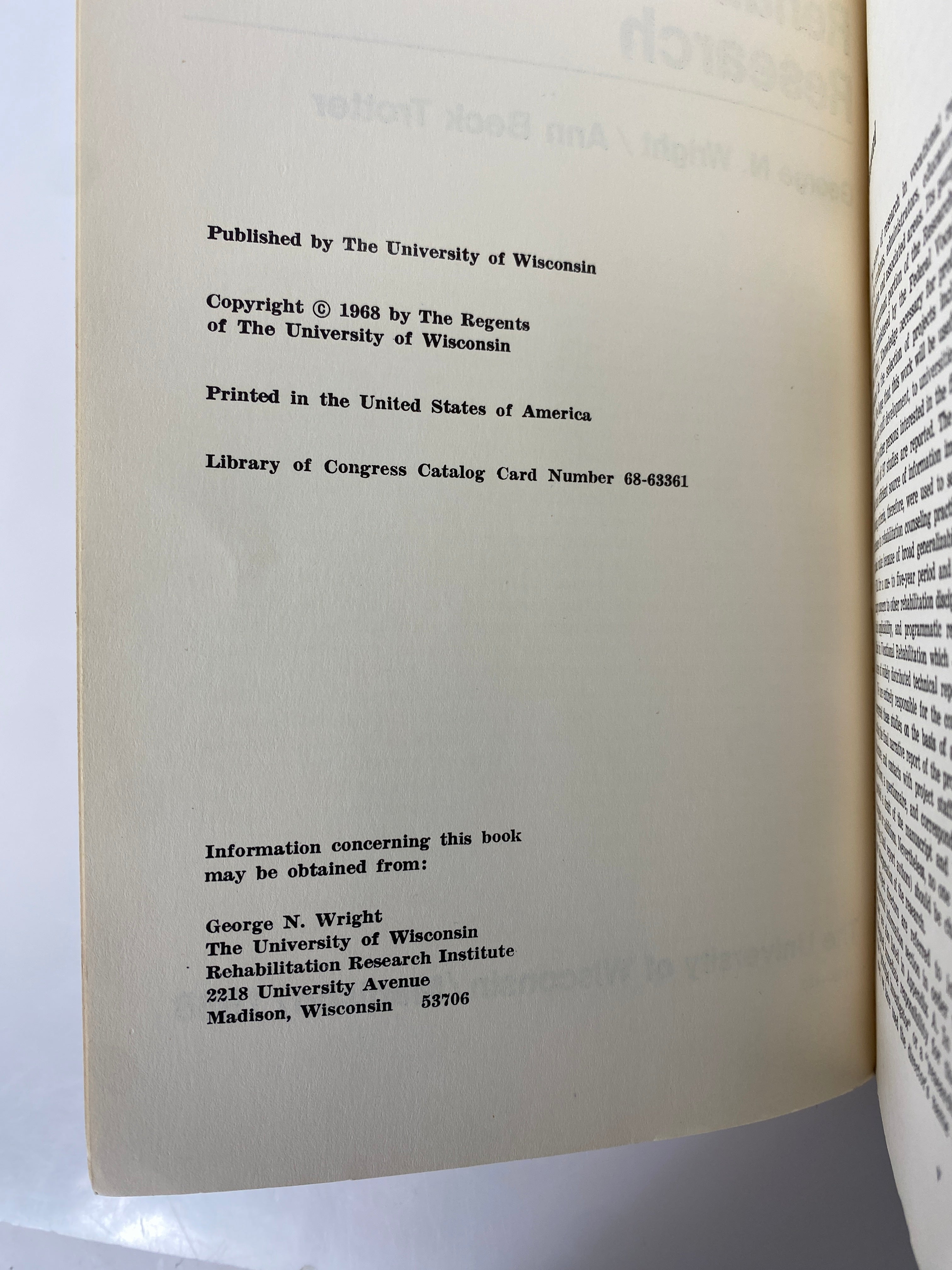 2 Volumes: Rehabilitation Research/A History of Vocational Rehabilitation 1968
