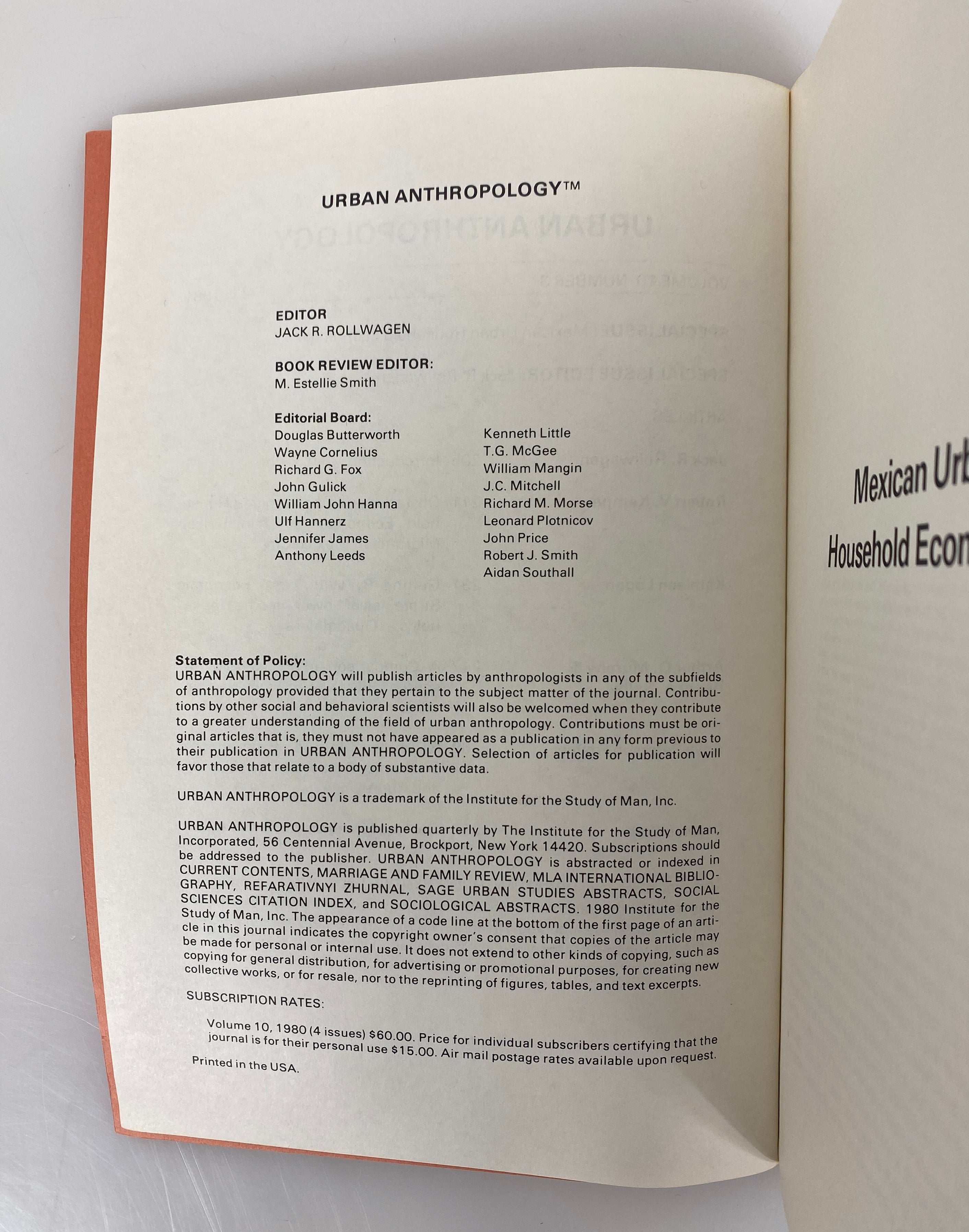 2 Volumes: Urban Anthropology Vol 8 & 10 1979-1981 SC Journals