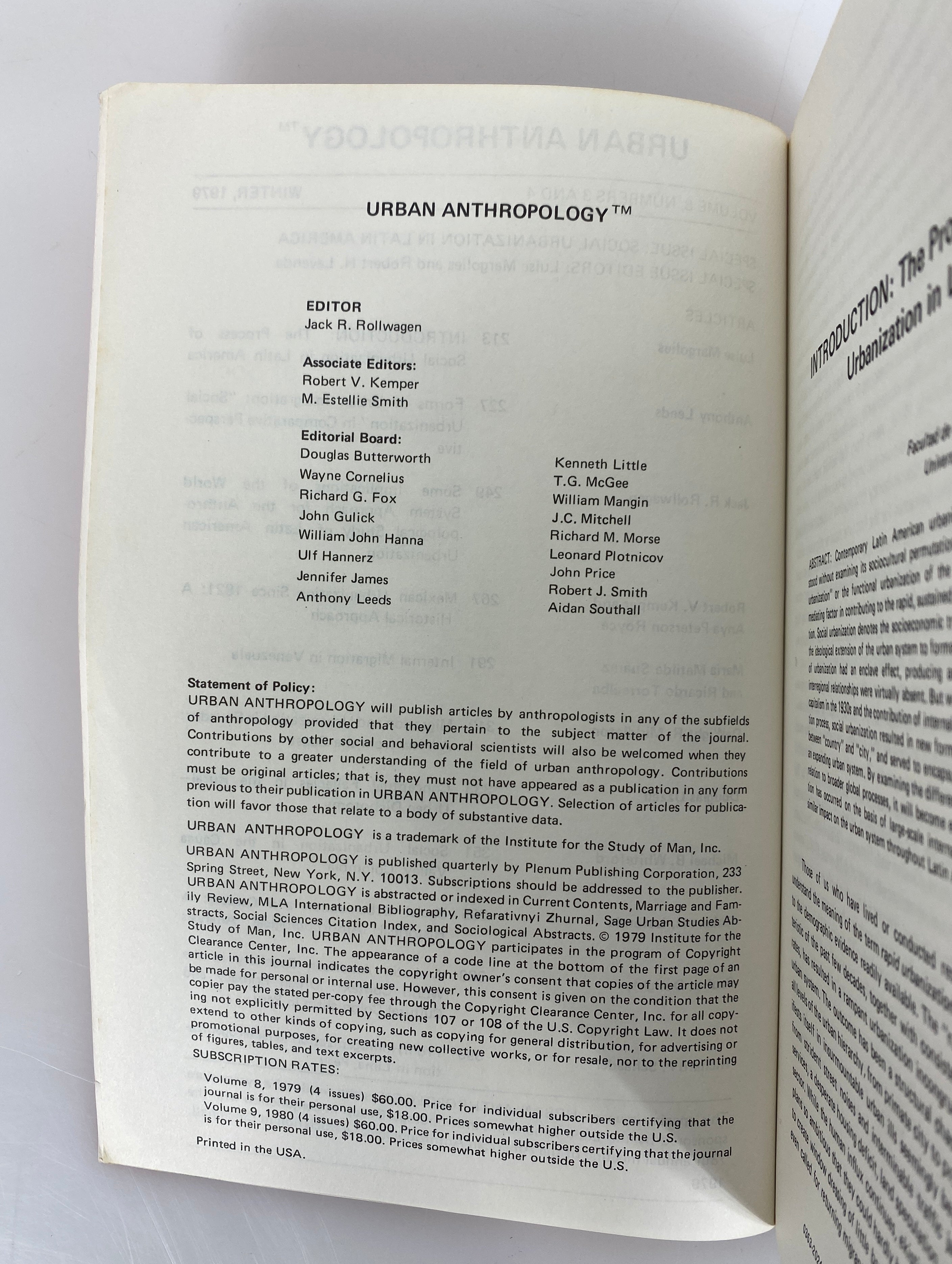 2 Volumes: Urban Anthropology Vol 8 & 10 1979-1981 SC Journals