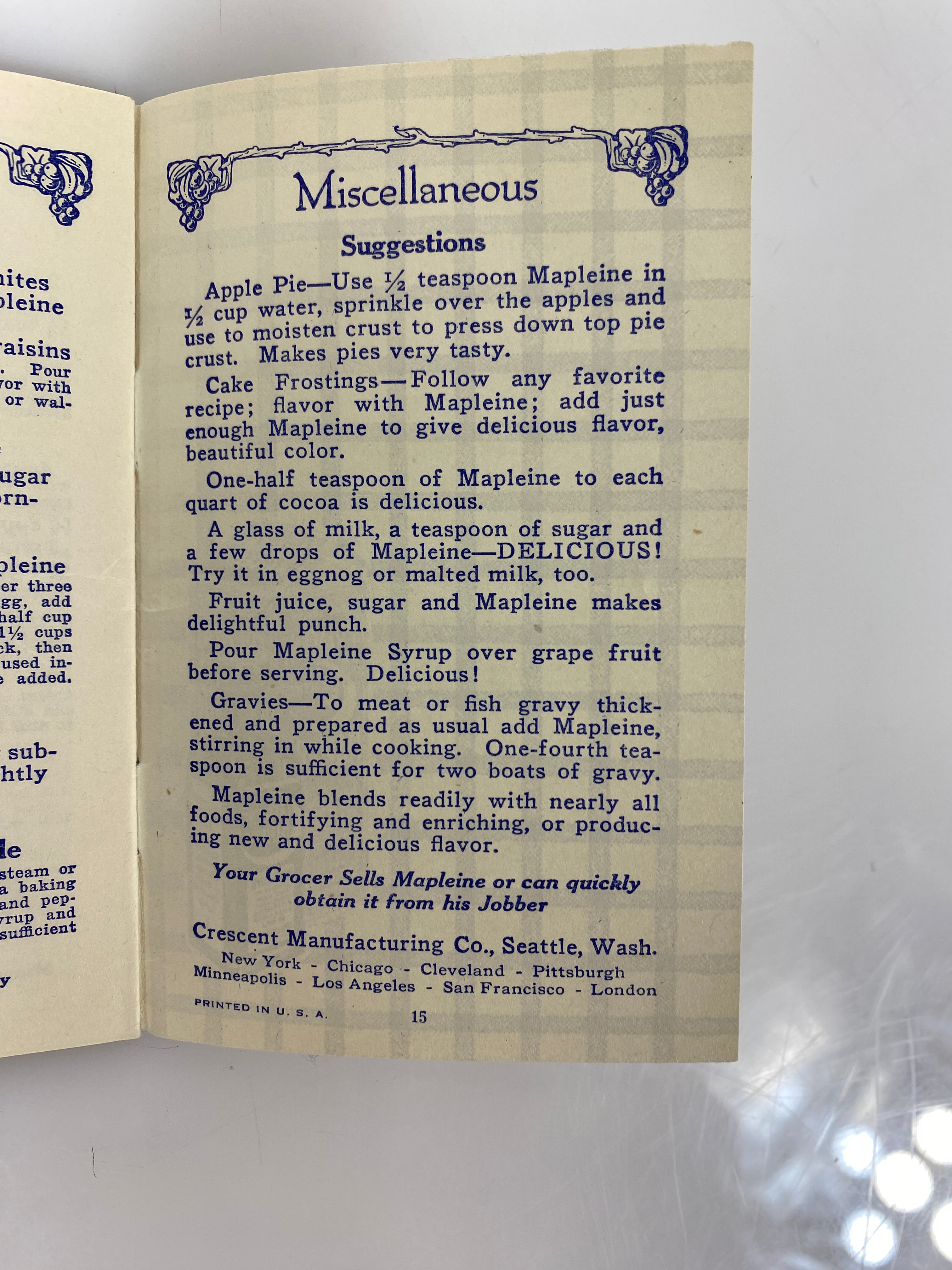 2 Vtg Crescent Mapleine Recipe Booklets- Mapleine Dainties & How to Make Them
