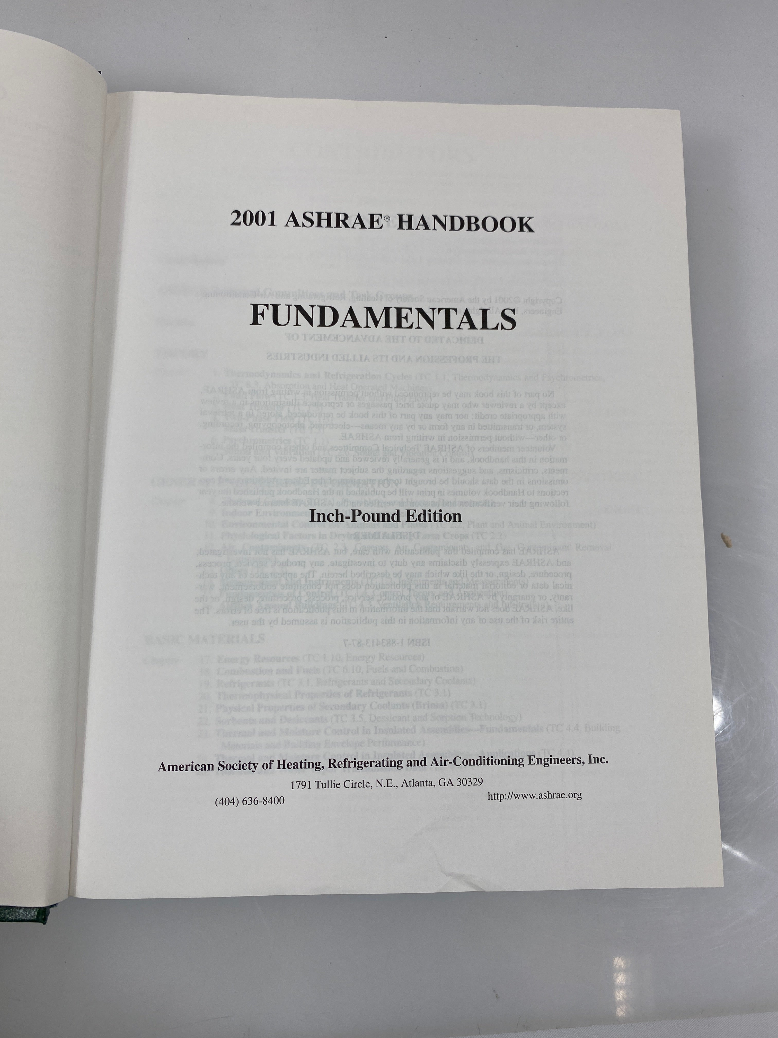 2001 Ashrae Handbook Fundamentals IP. Edition HC