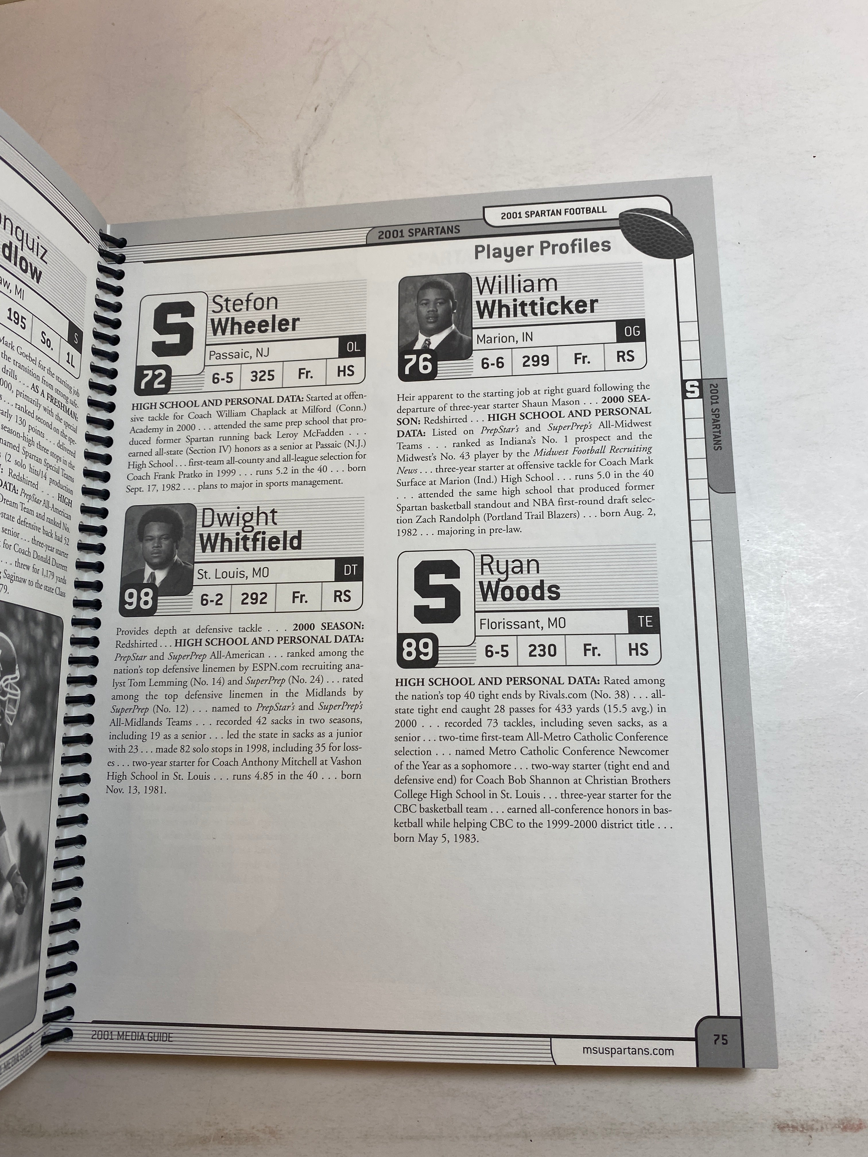 2001 MSU Michigan State Football Media Guide