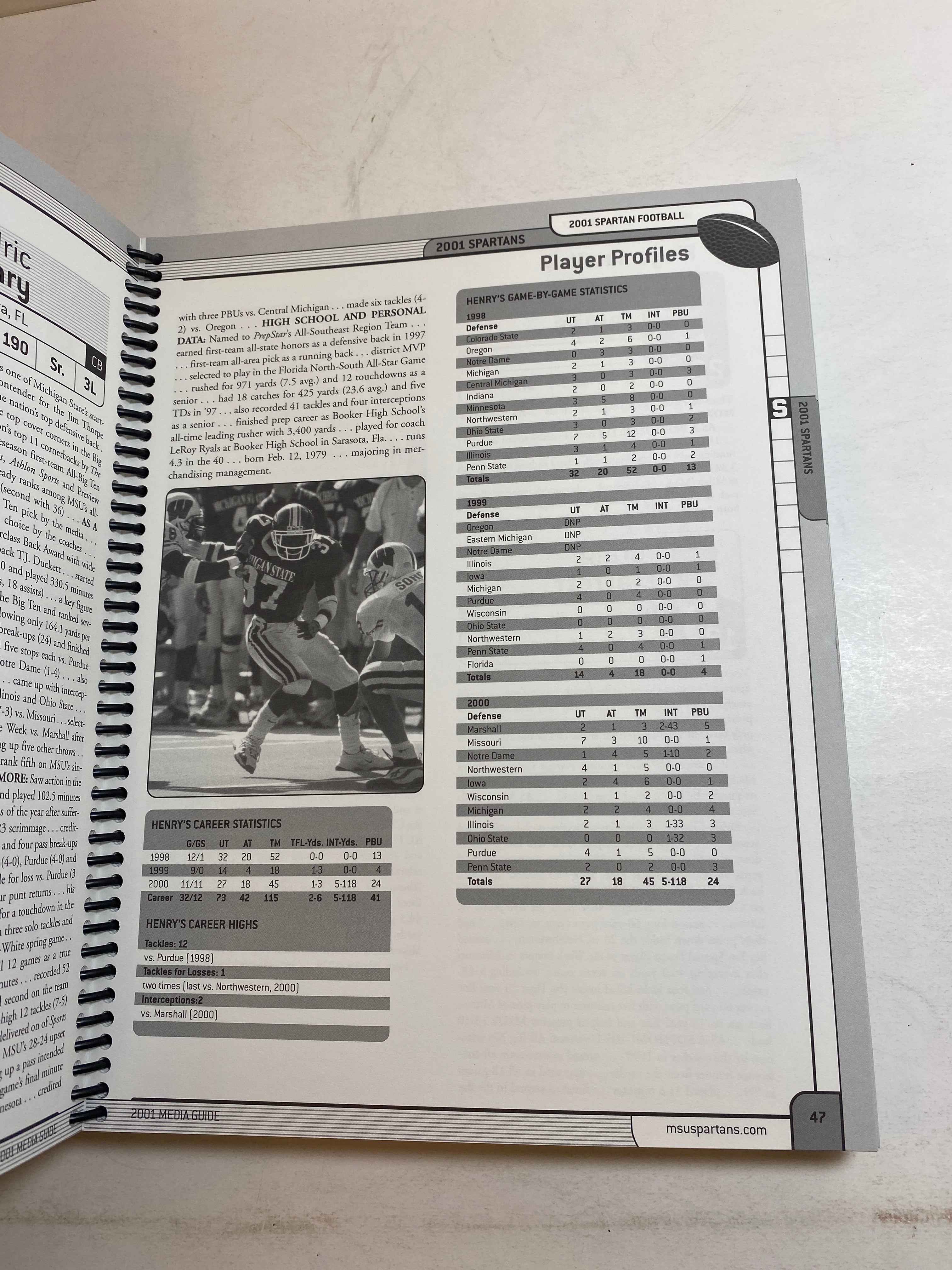 2001 MSU Michigan State Football Media Guide