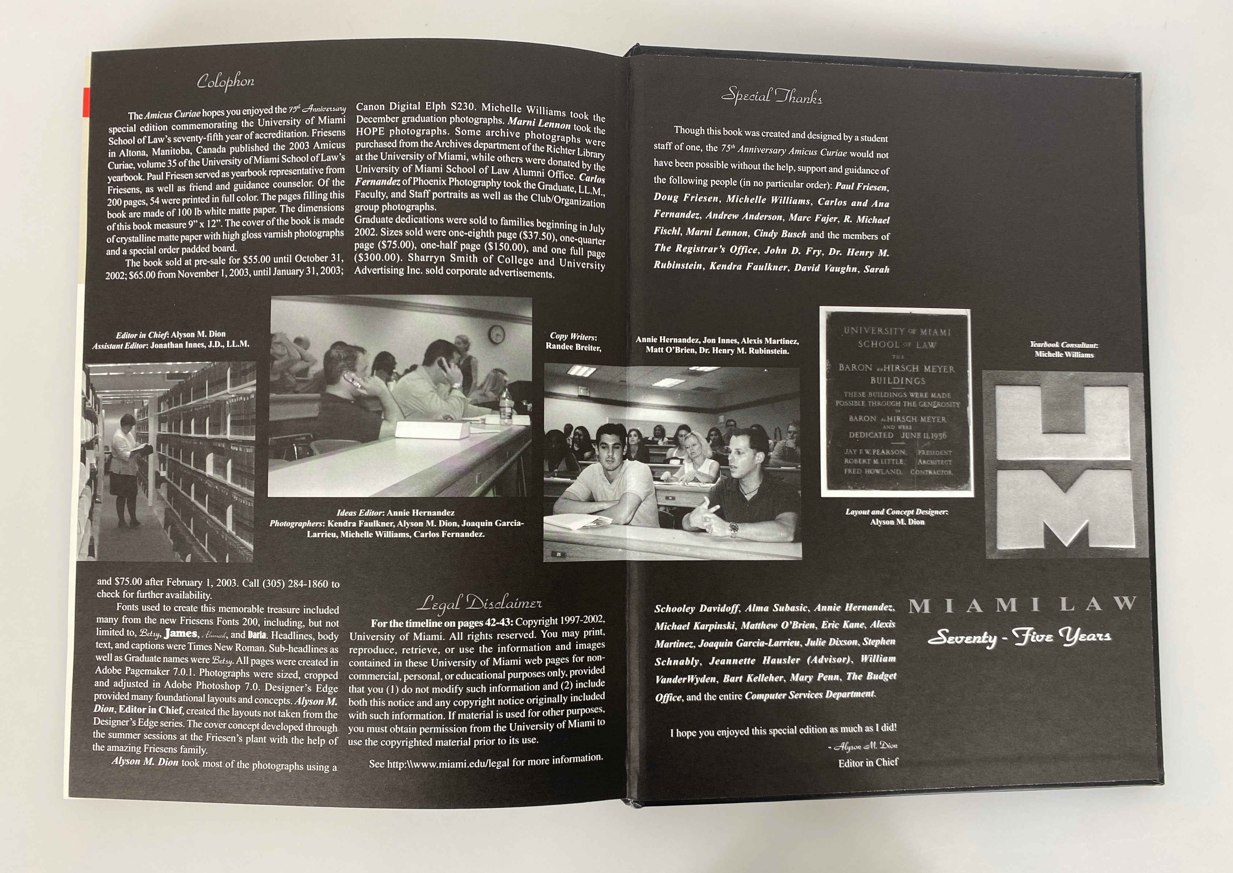2003 University of Miami School of Law 75th Anniversary Yearbook HC