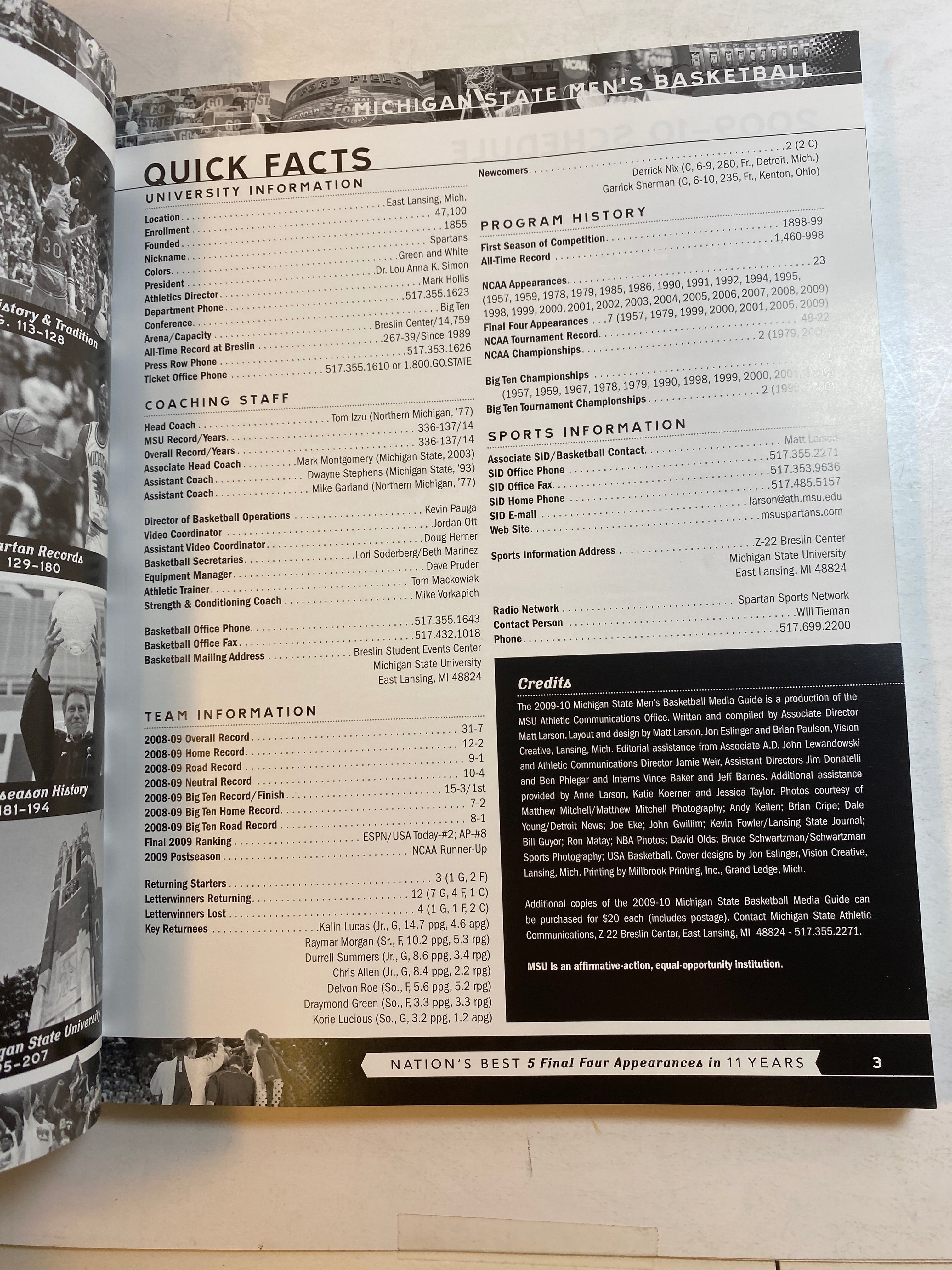 2009-2010 MSU Michigan State Basketball Media Guide