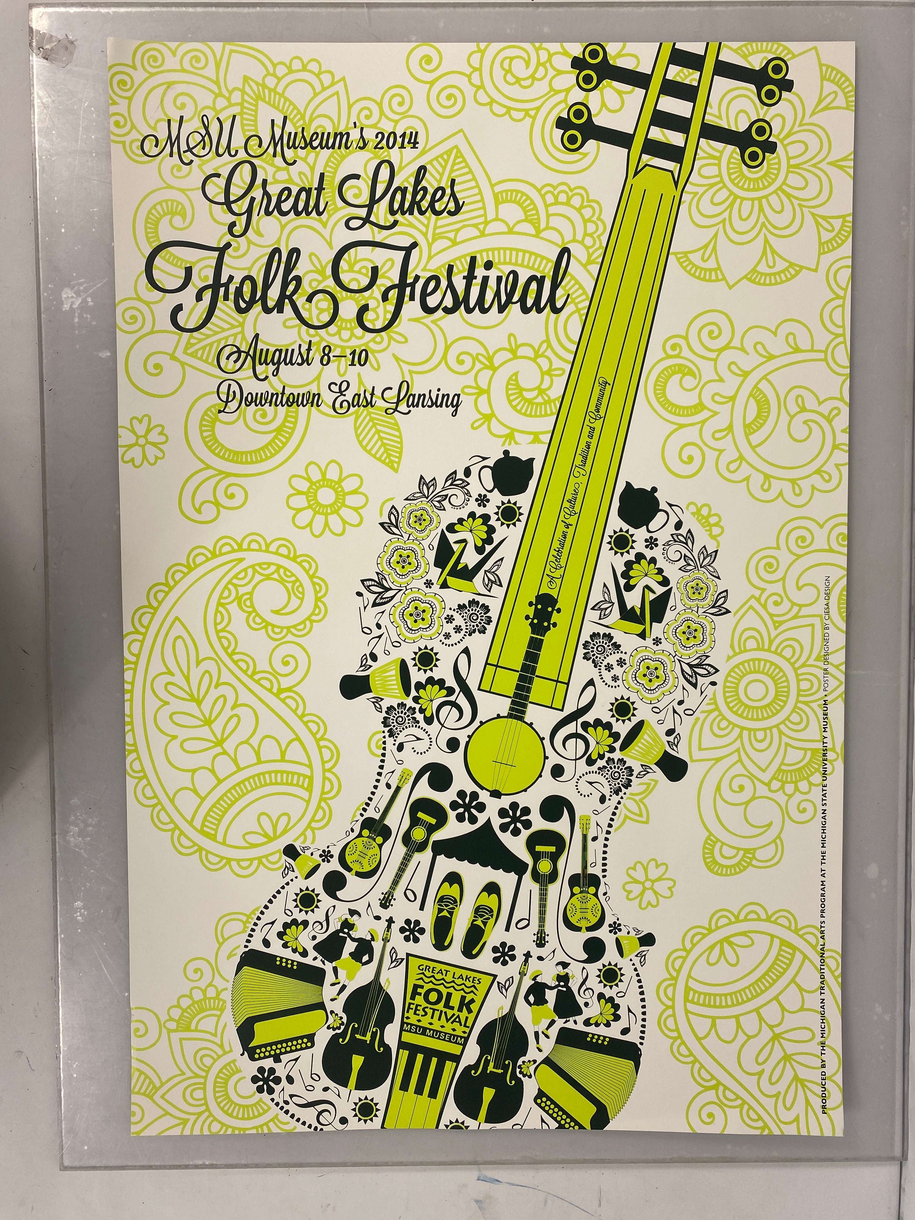 2014 MSU Museum Folk Festival Poster Go Green Ephemera