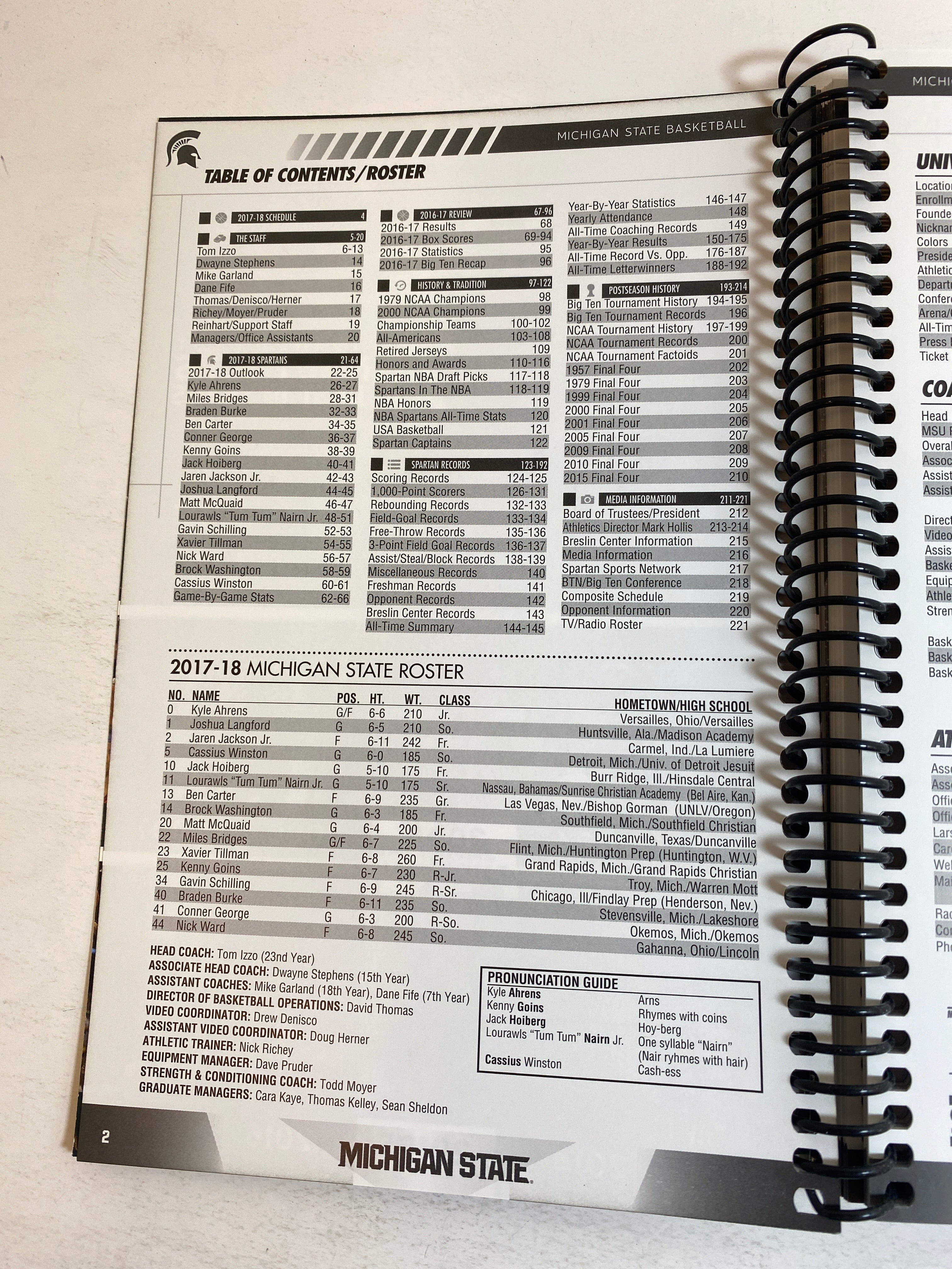 2017-2018 Michigan State Basketball Media Guide