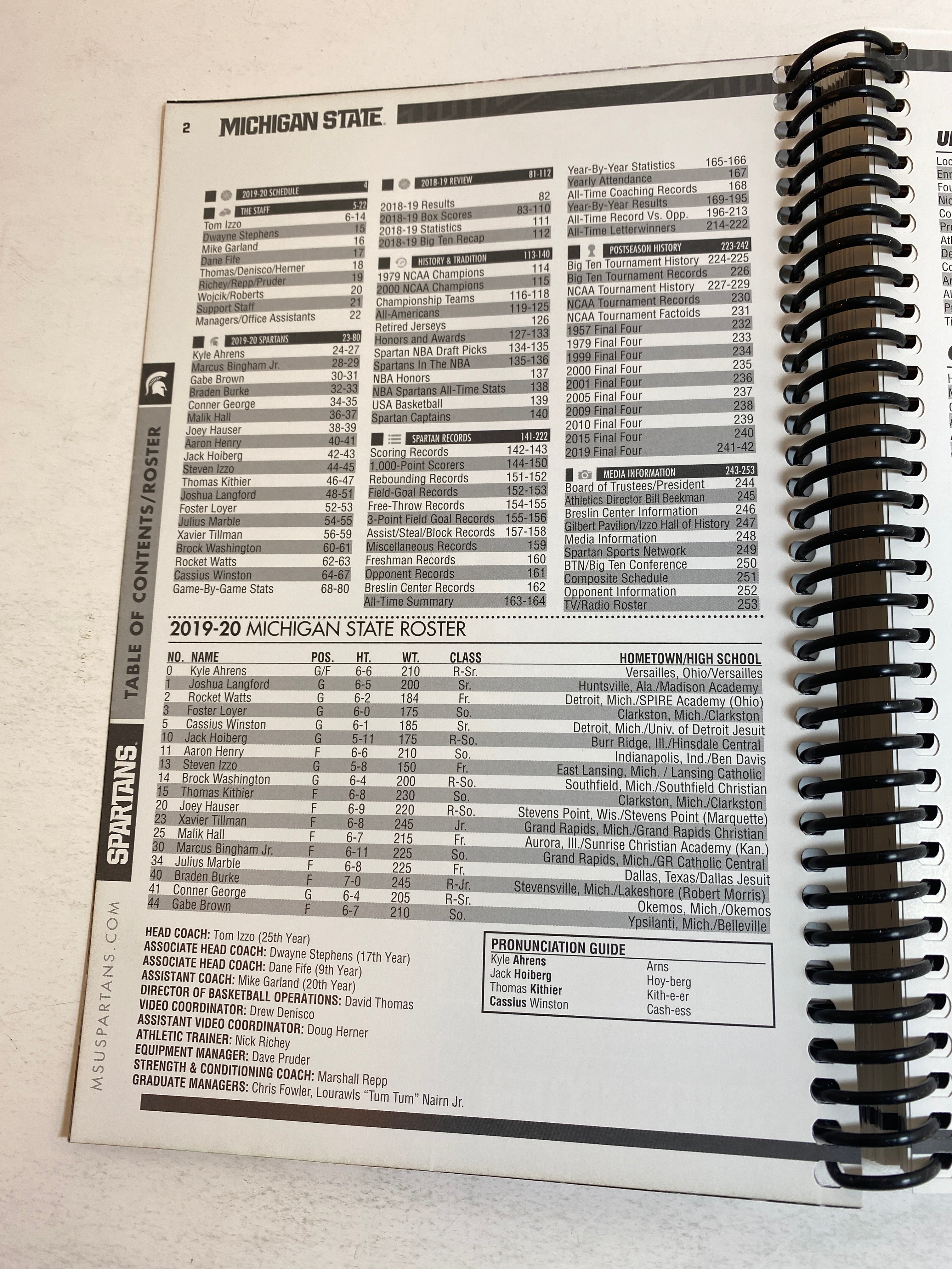 2019-2020 Michigan State Basketball Media Guide Cassius Winston