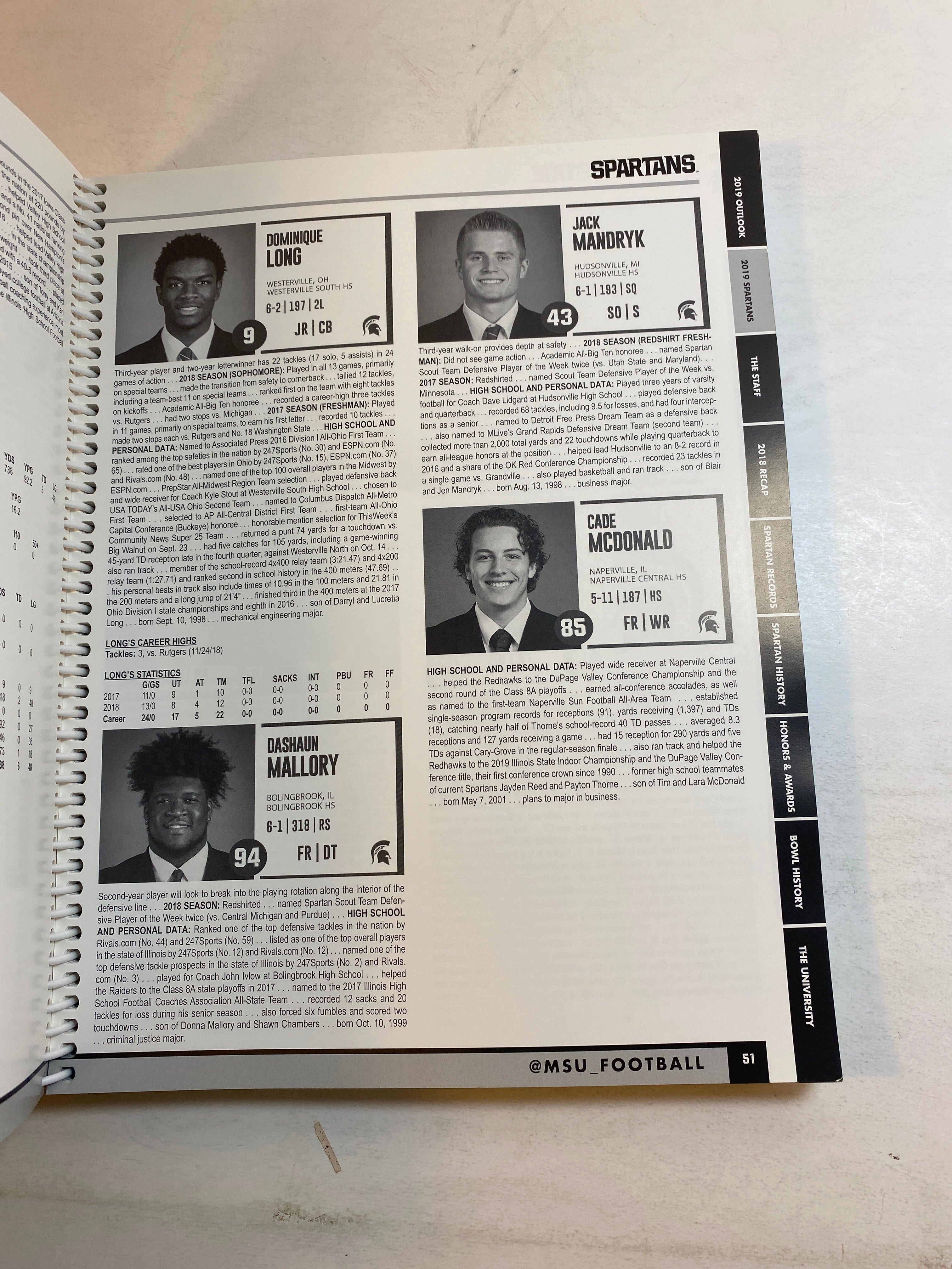 2019 MSU Michigan State Football Media Guide