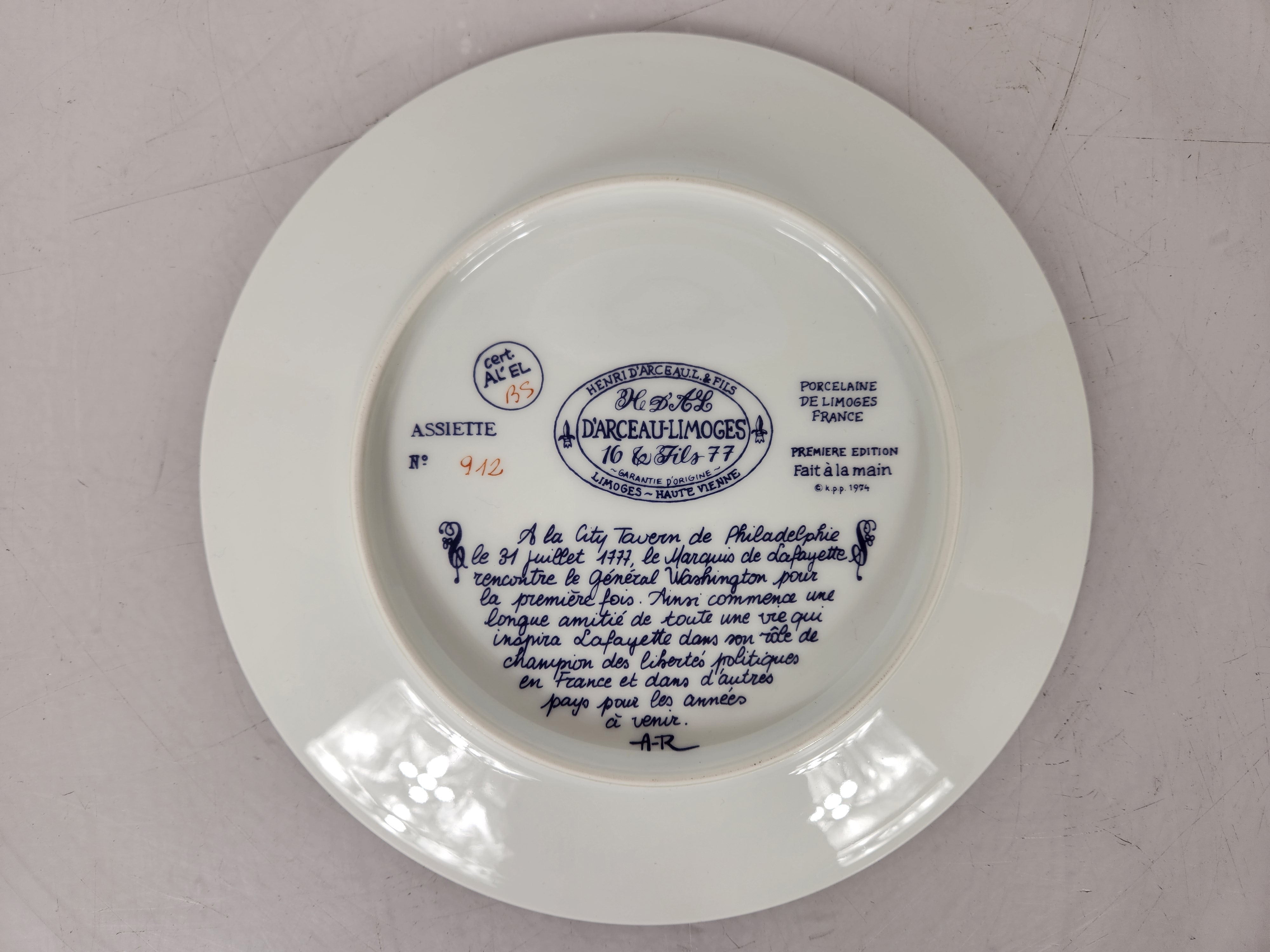 Henri D'Arceau Limoges Lafayette and Washington Collector Plate