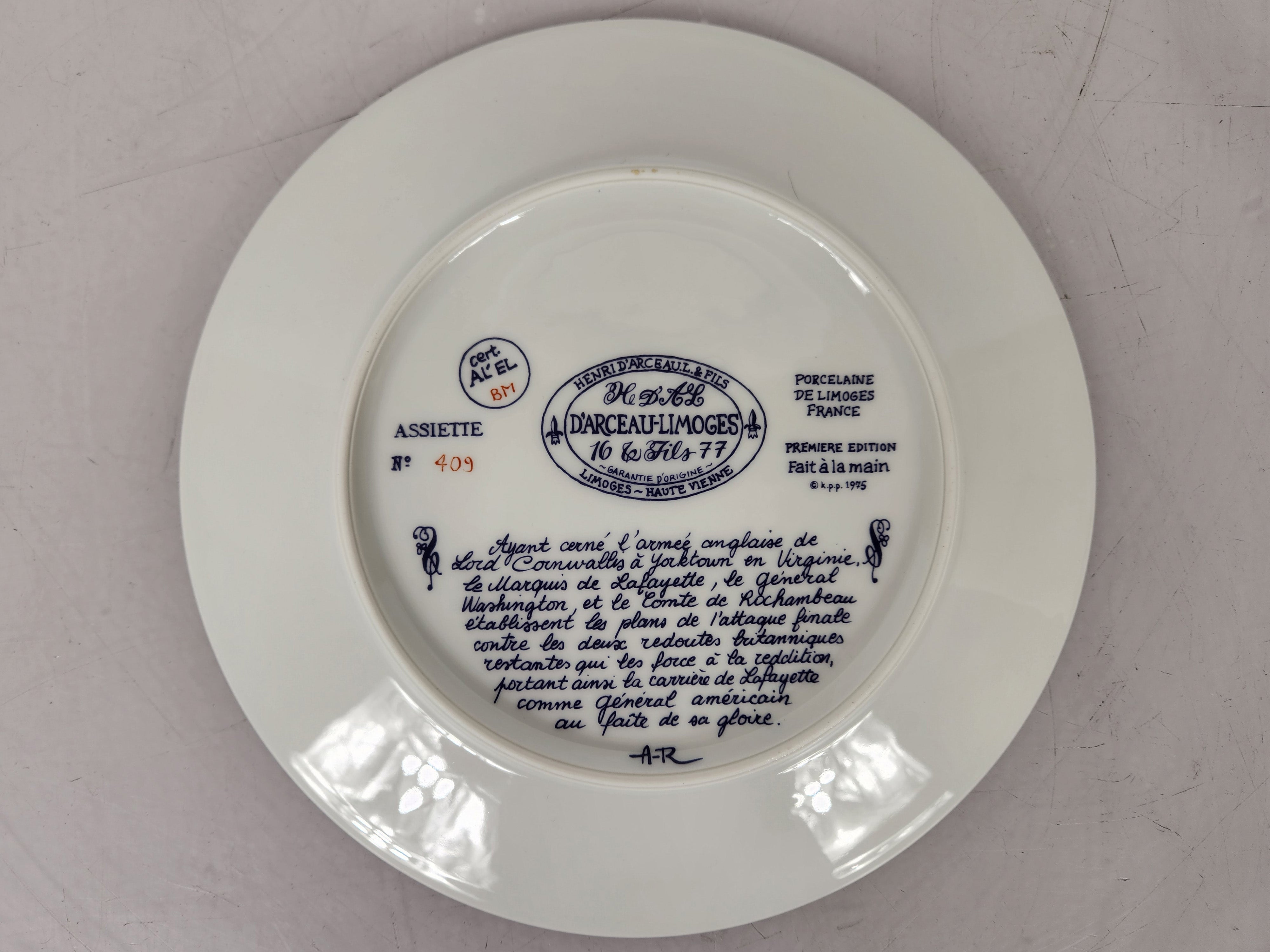 Henri D'Arceau Limoges Lafayette Washington Rochambeau Collector Plate