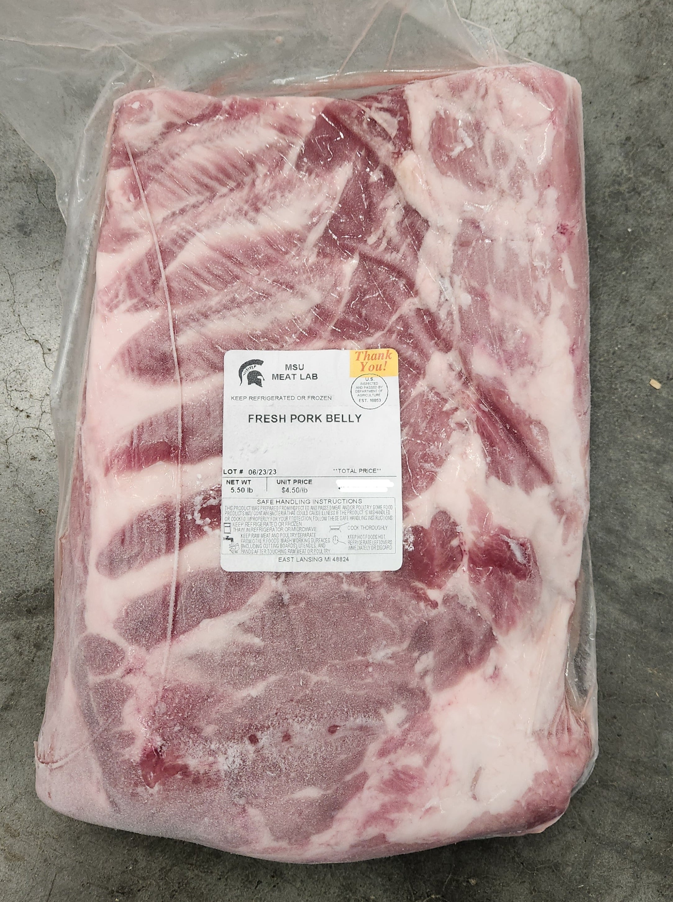 MSU Meat Labs Fresh Pork Belly