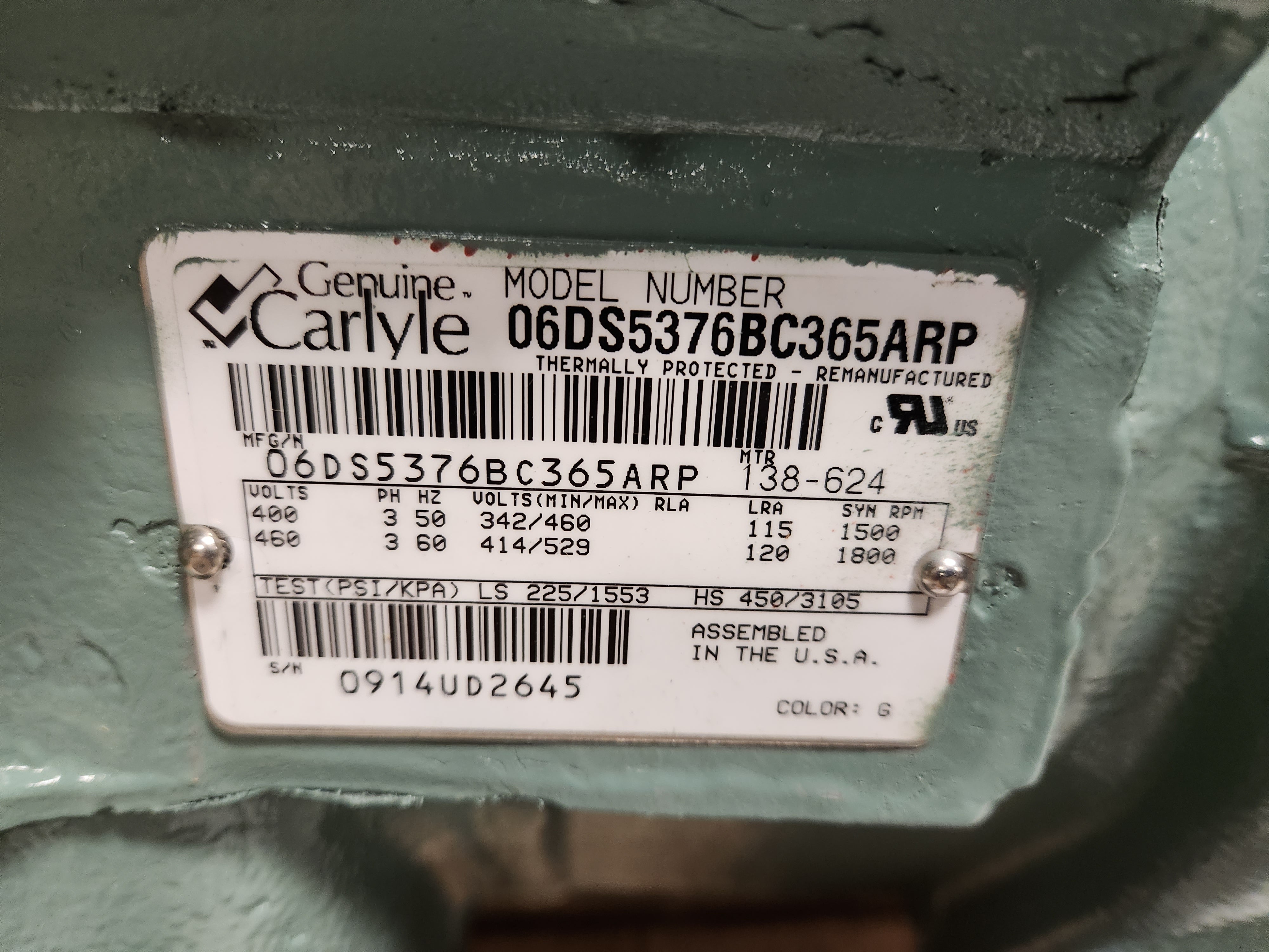 Carlyle 06DS5376BC365ARP Semi-Hermetic Compressor