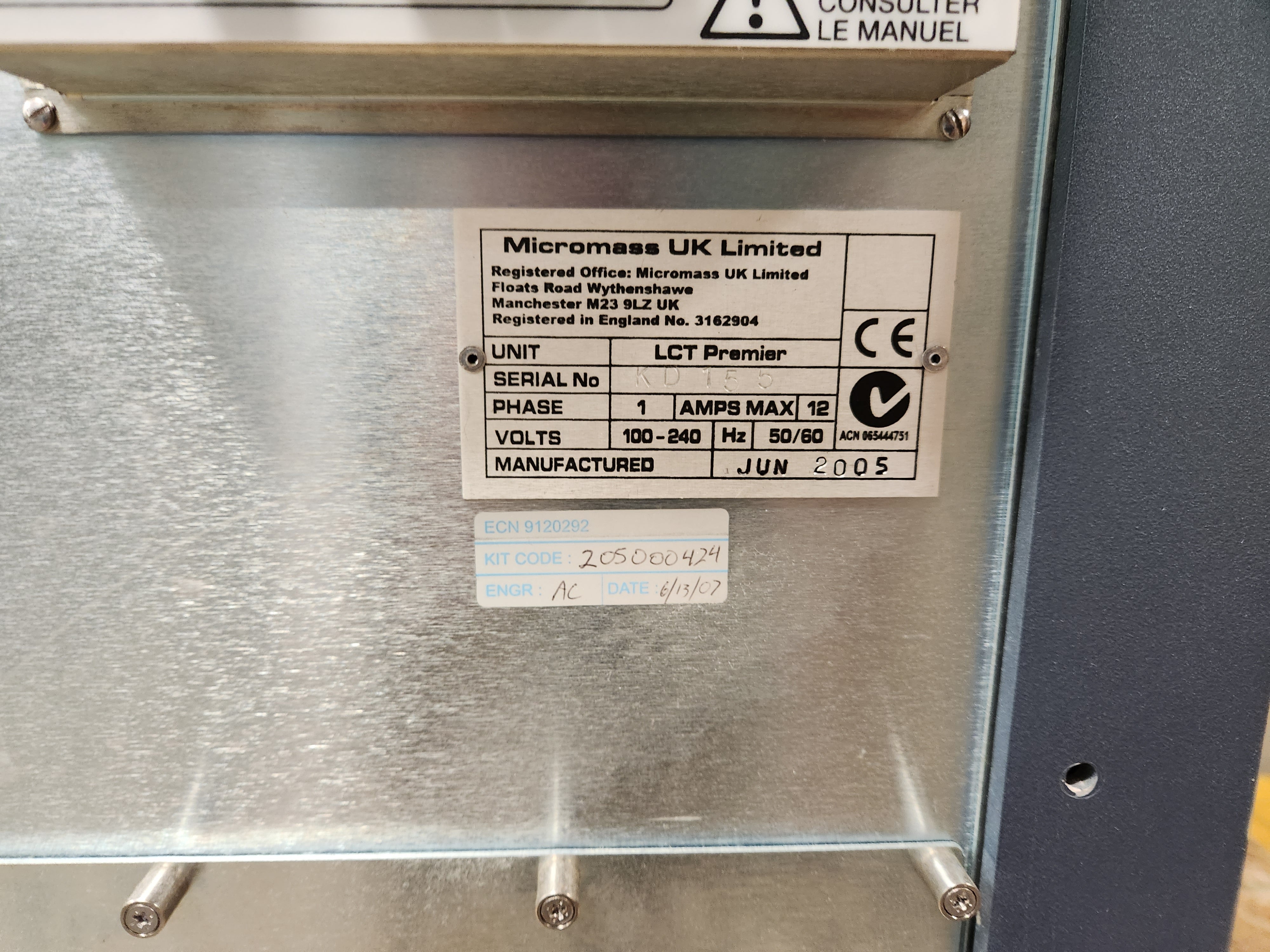 Waters LCT Premier Micromass Mass Spectrometer