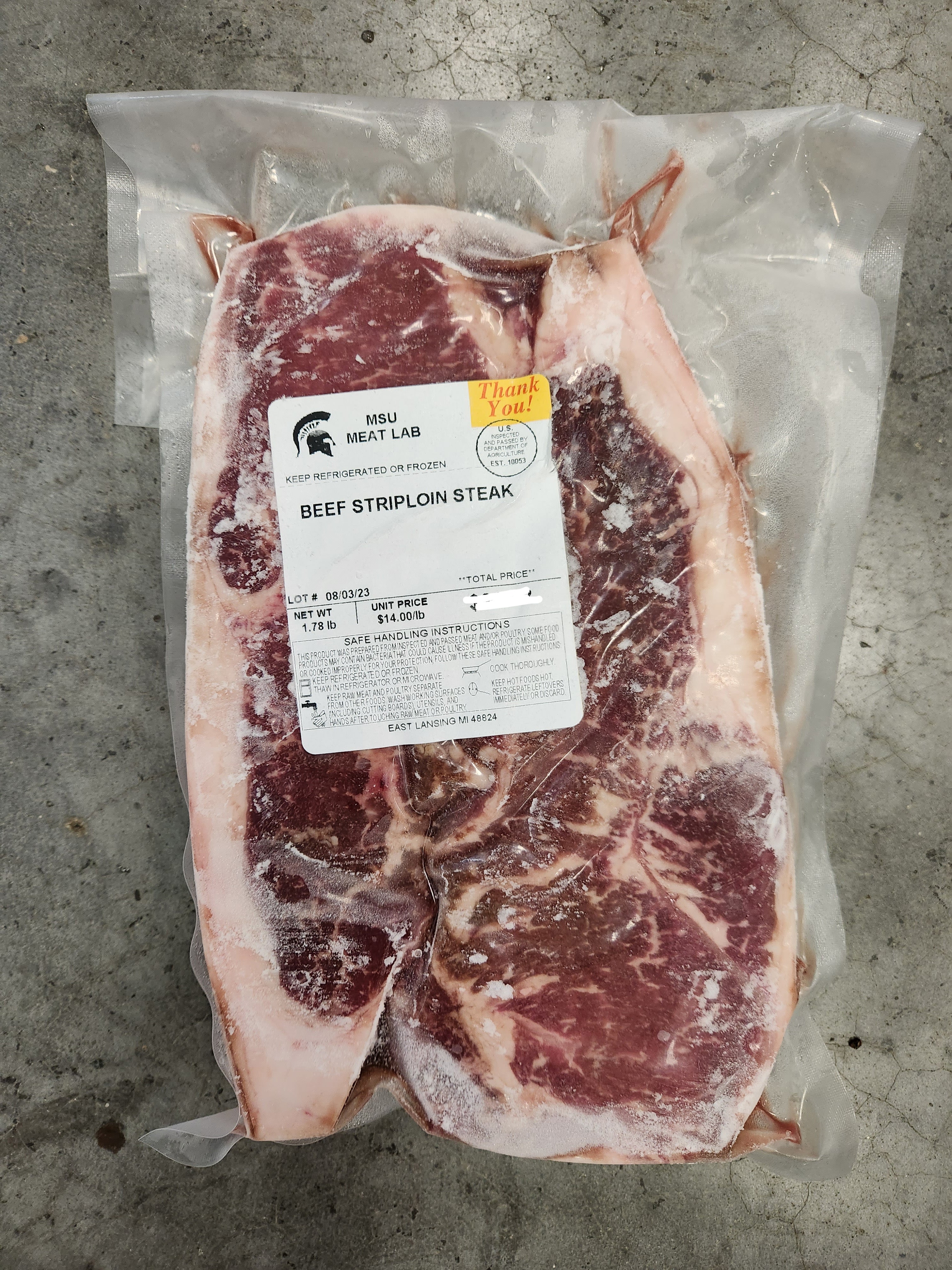 MSU Meat Labs Beef Striploin Steak