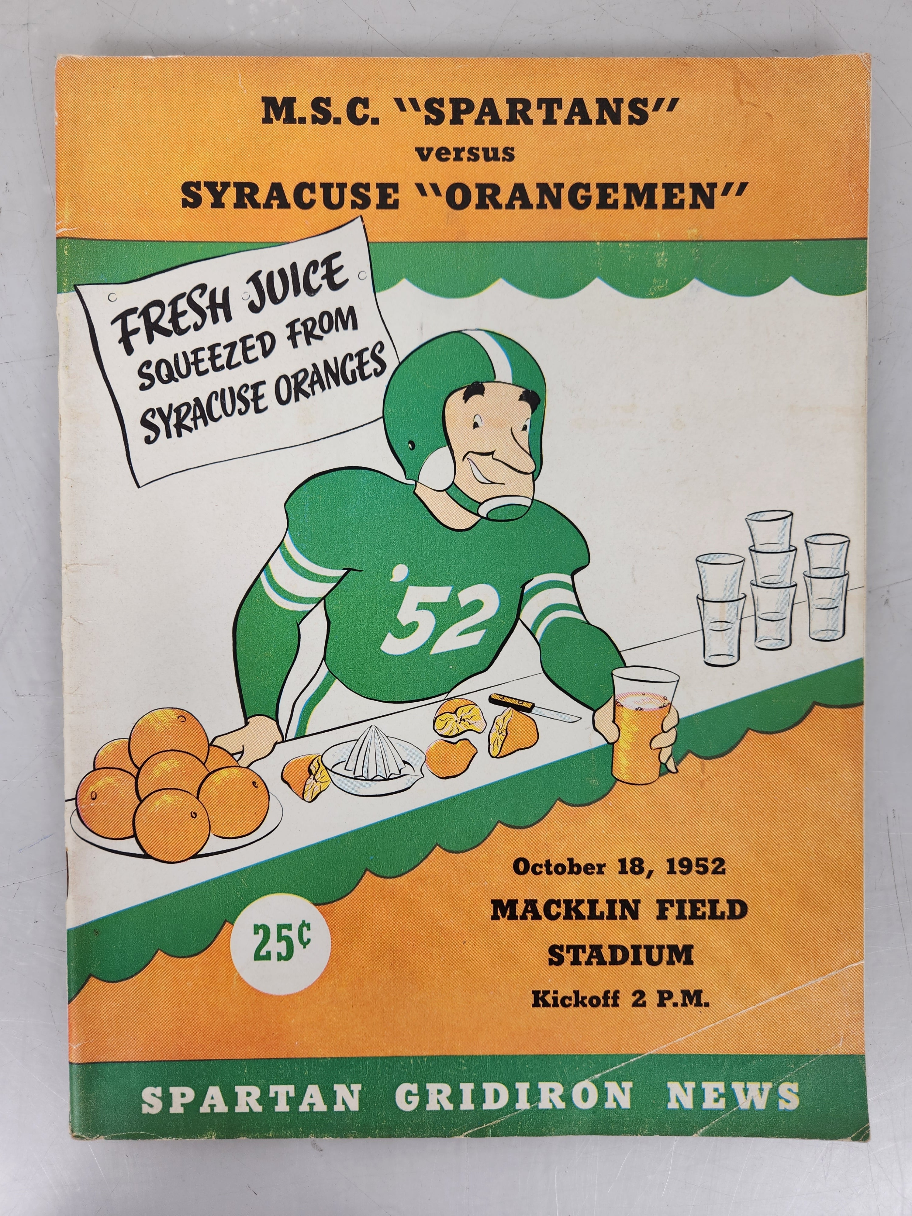 1952 Michigan State vs Syracuse Spartan Gridiron News Football Program