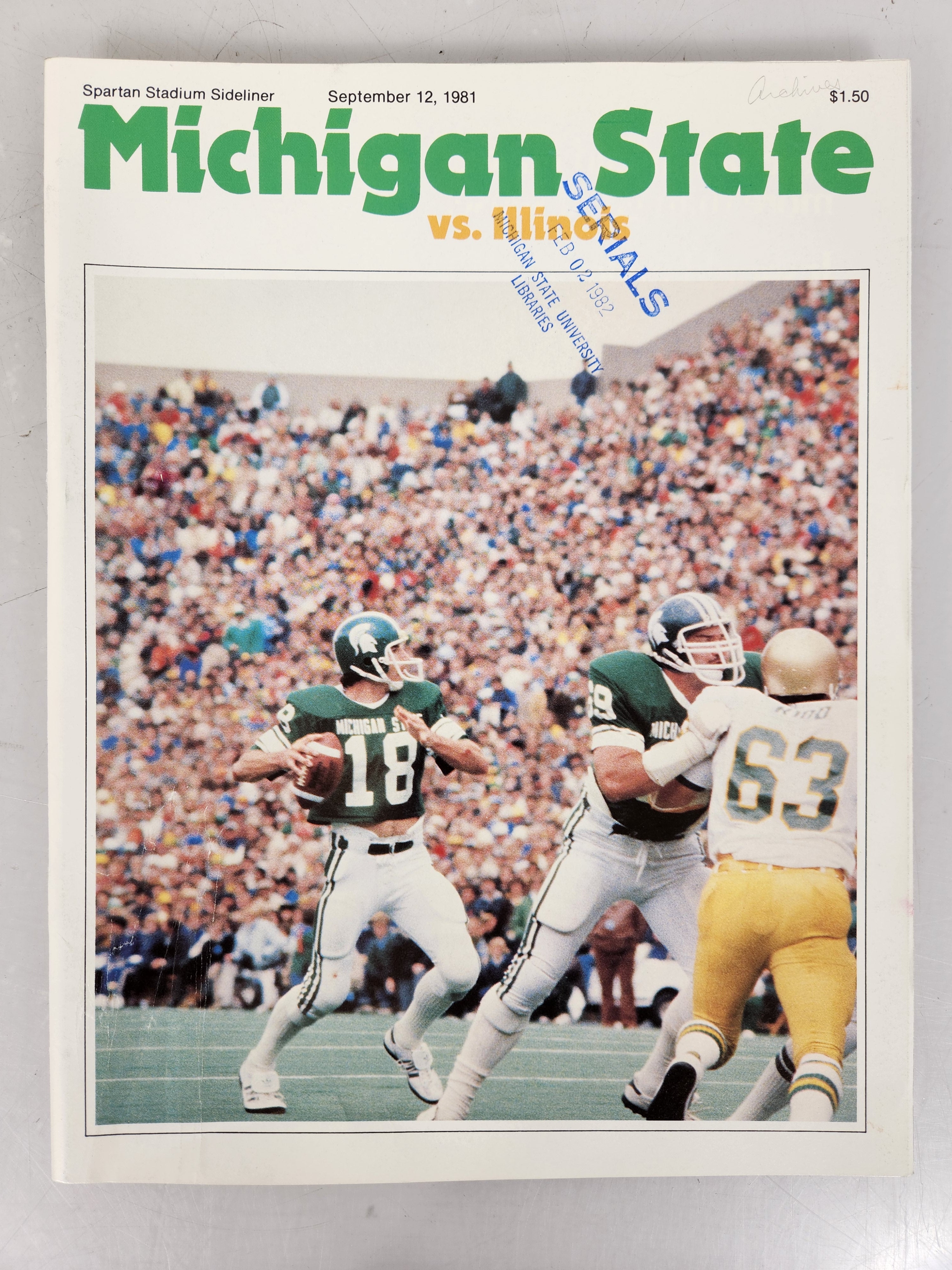 1981 Michigan State vs Illinois Spartan Stadium Sideliner Football Program