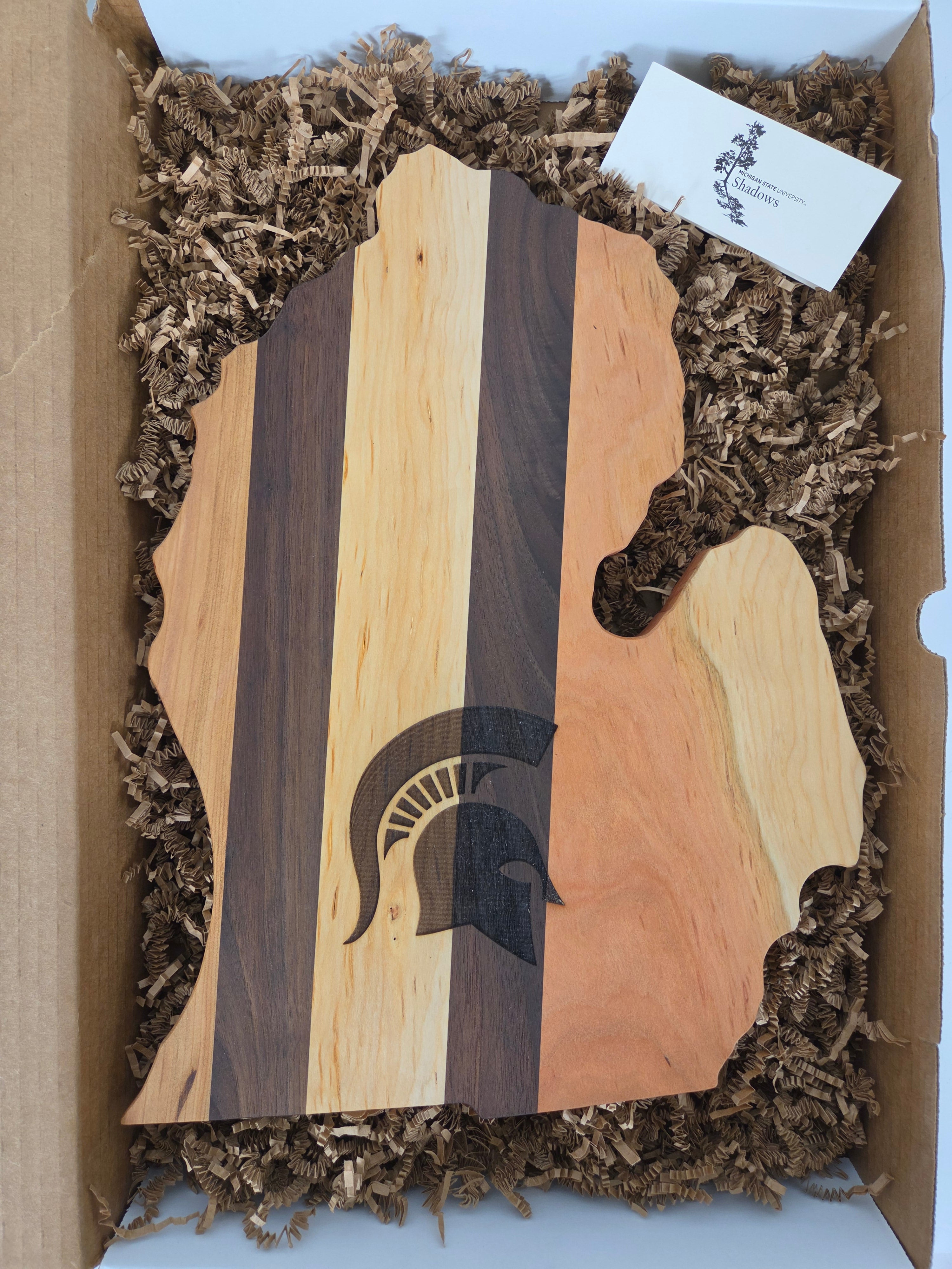 MSU Shadows State of Michigan Cutting Board Spartan Head Style 1