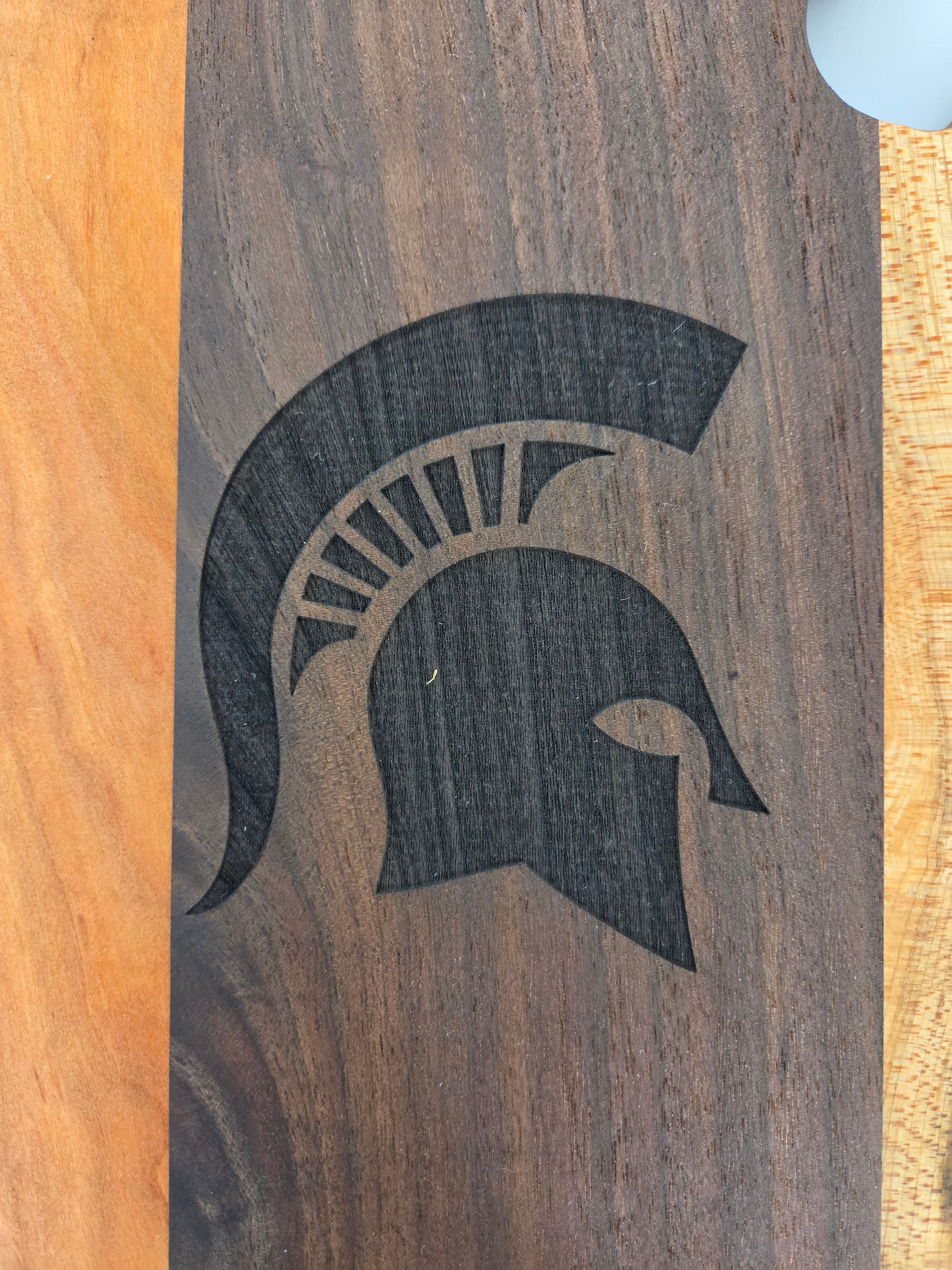 MSU Shadows State of Michigan Cutting Board Spartan Head Style 3