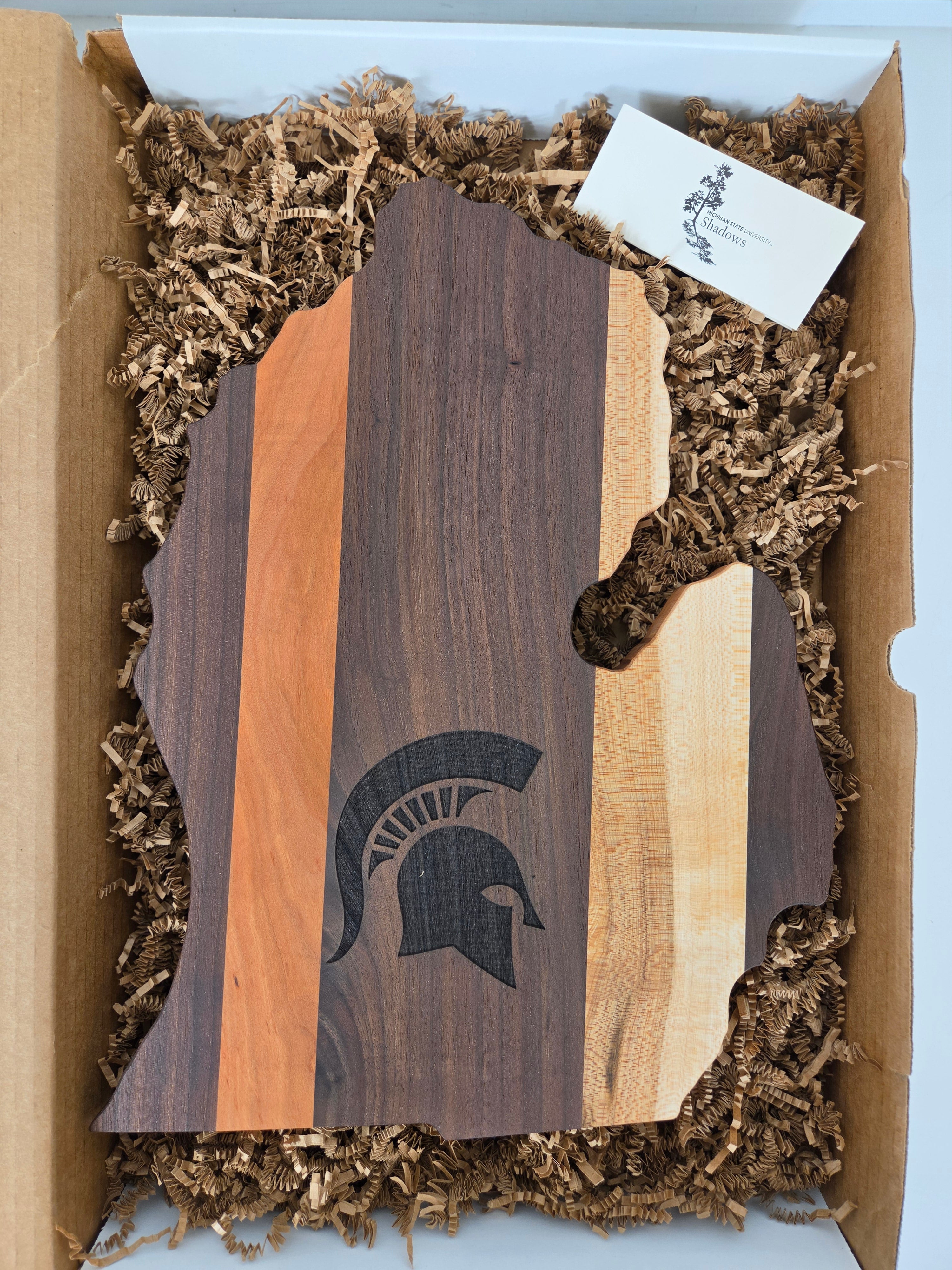 MSU Shadows State of Michigan Cutting Board Spartan Head Style 3