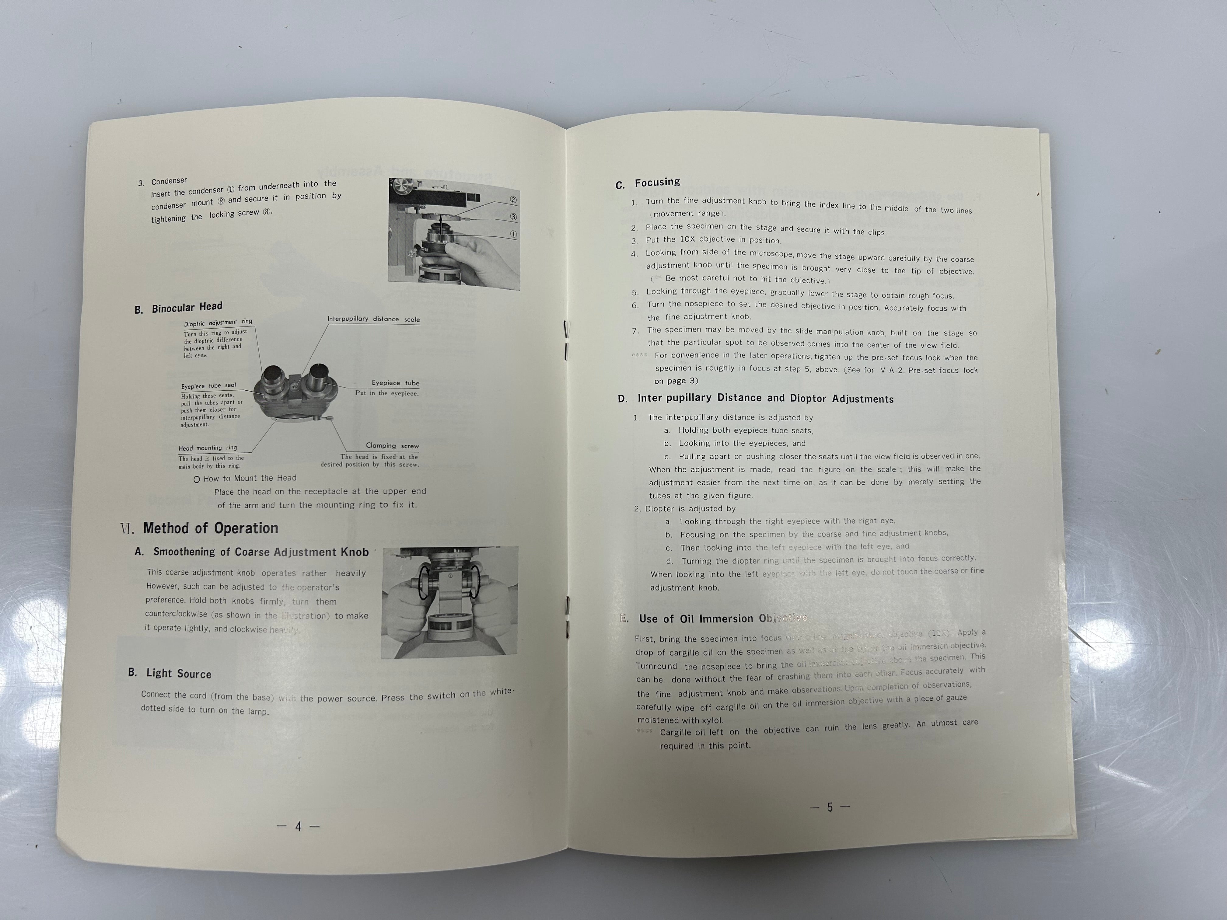 Vintage 1960s Manual for Olympus Microscope Model KHC