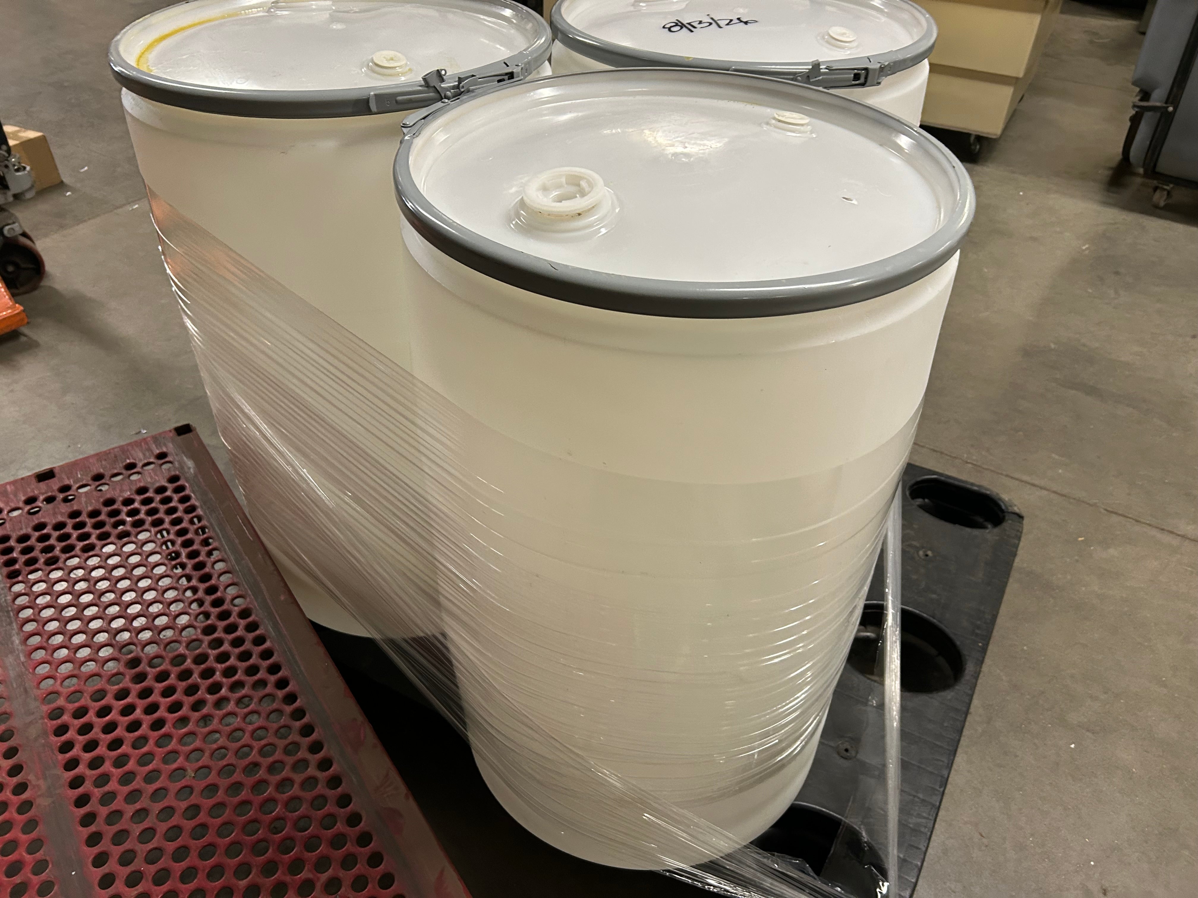 Lot of 3 - 55 Gallon Drums with Lids and Clamps #1