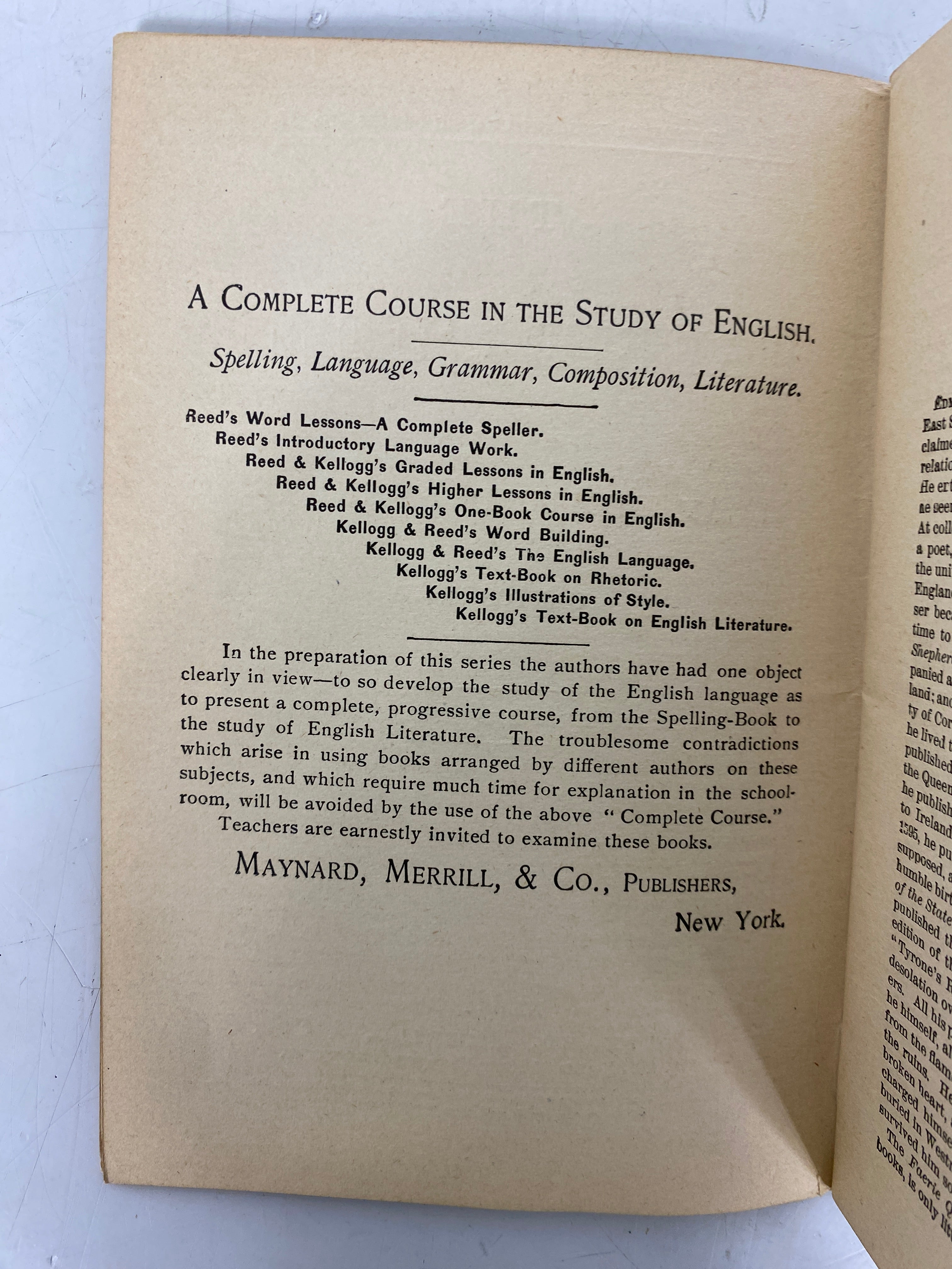 3 Antique Maynard's English Classic Series 1890-98 Spenser/Milton/Curtis SC