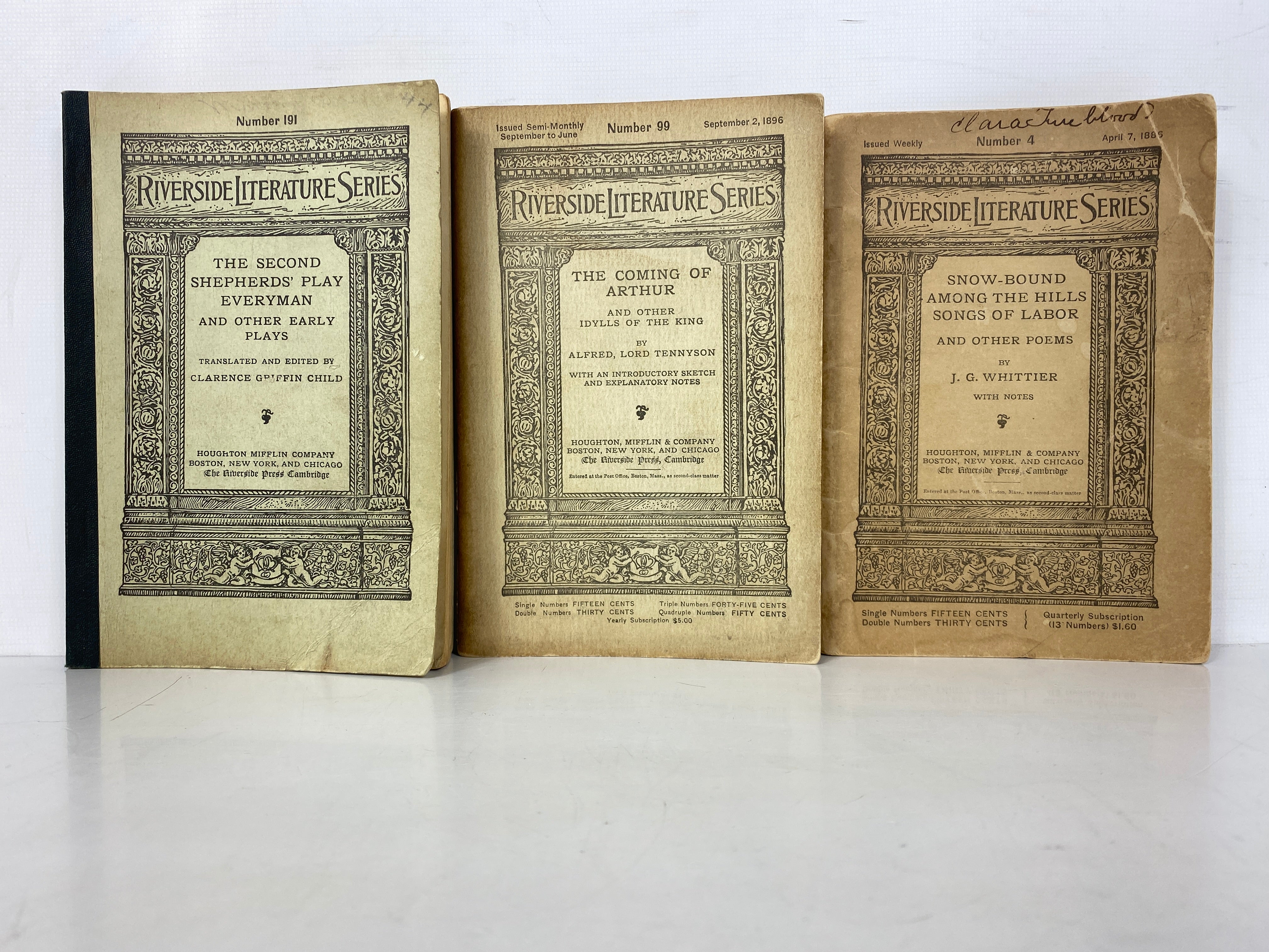 3 Antique Riverside Literature Series: Whittier/Tennyson/Child 1885-1910 SC