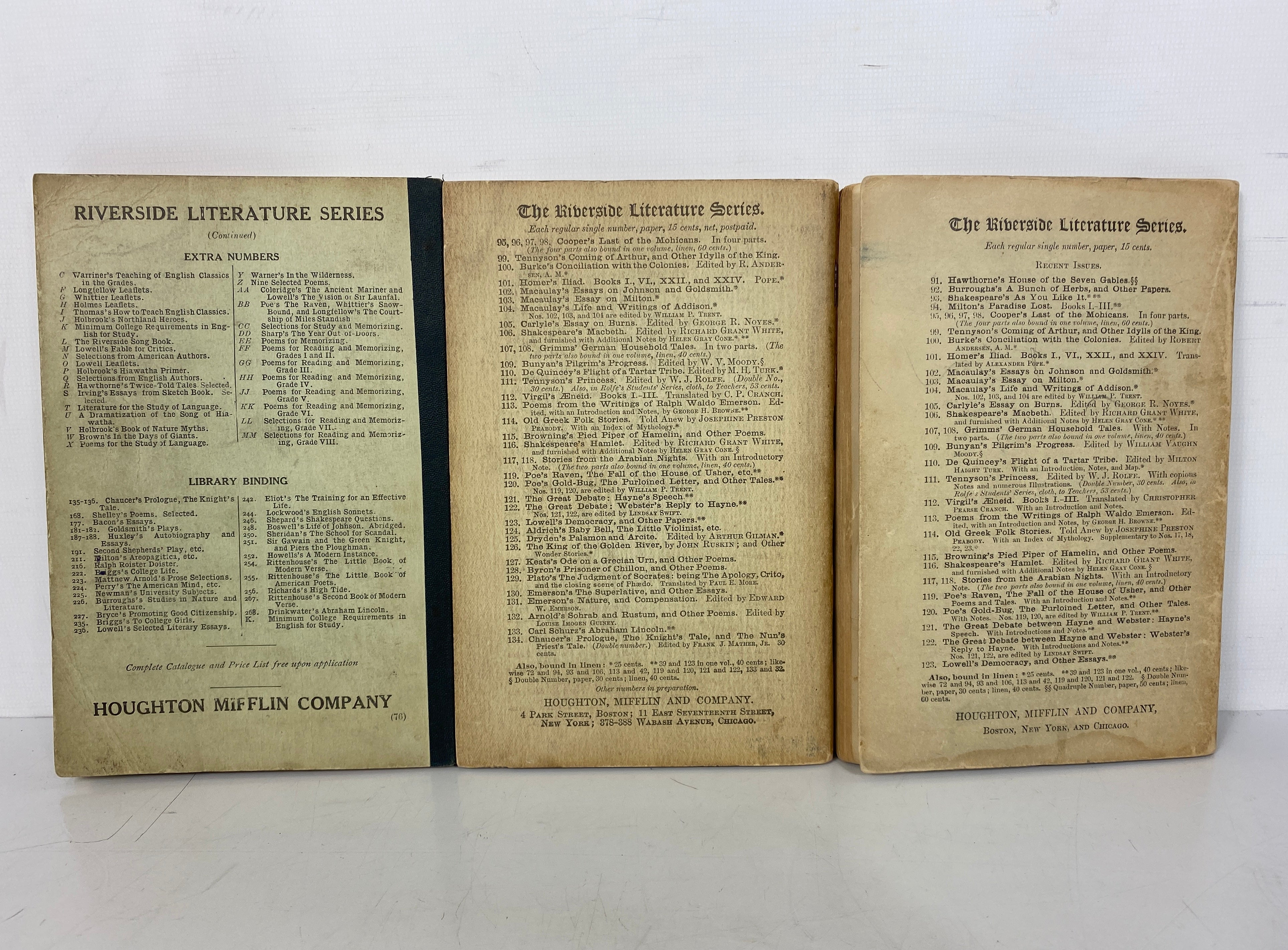 3 Antique Riverside Literature Series: Whittier/Tennyson/Child 1885-1910 SC