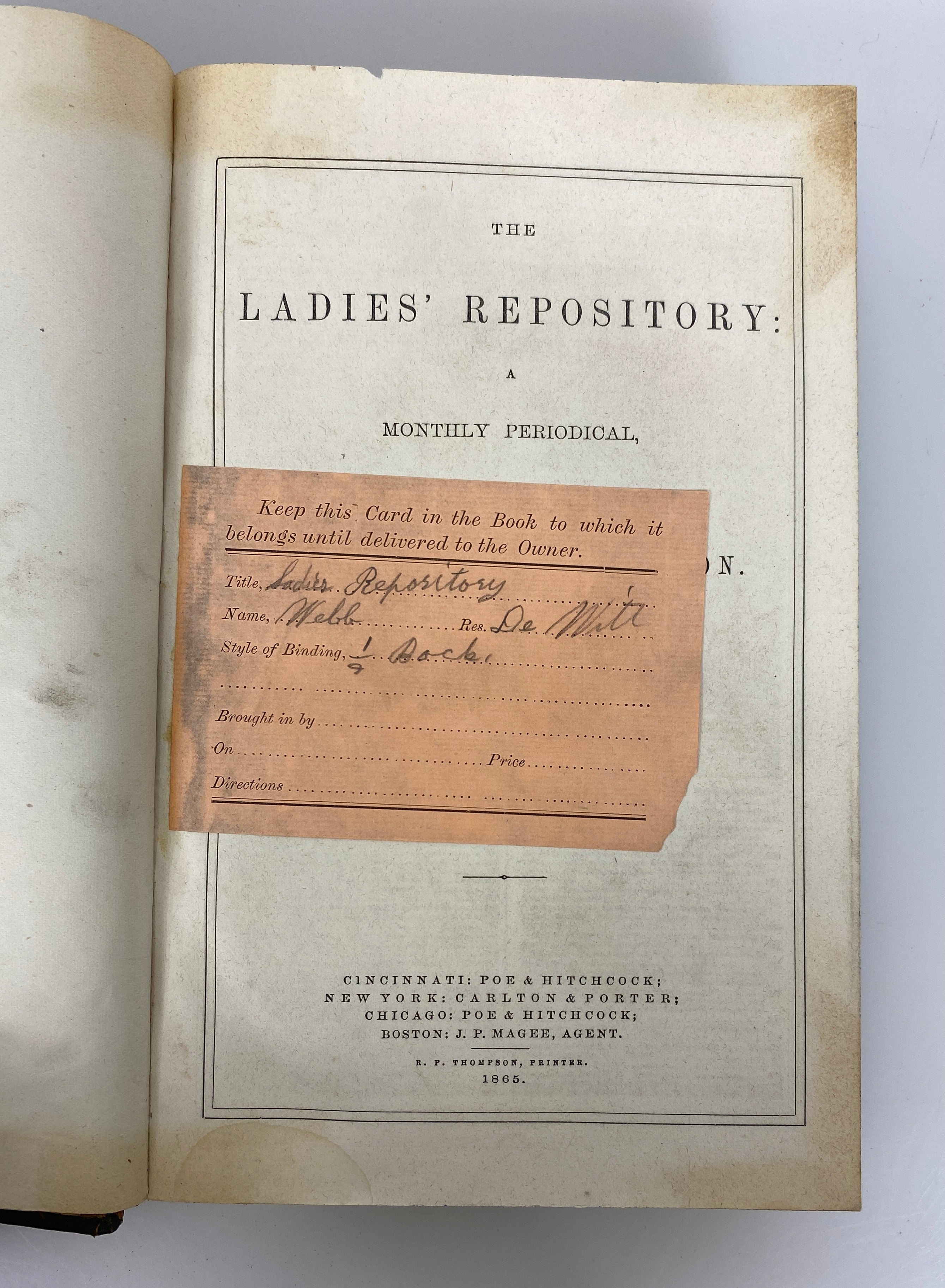 3 Antique Vols: The Ladies' Repository Literature & Religion 1861-68 HC