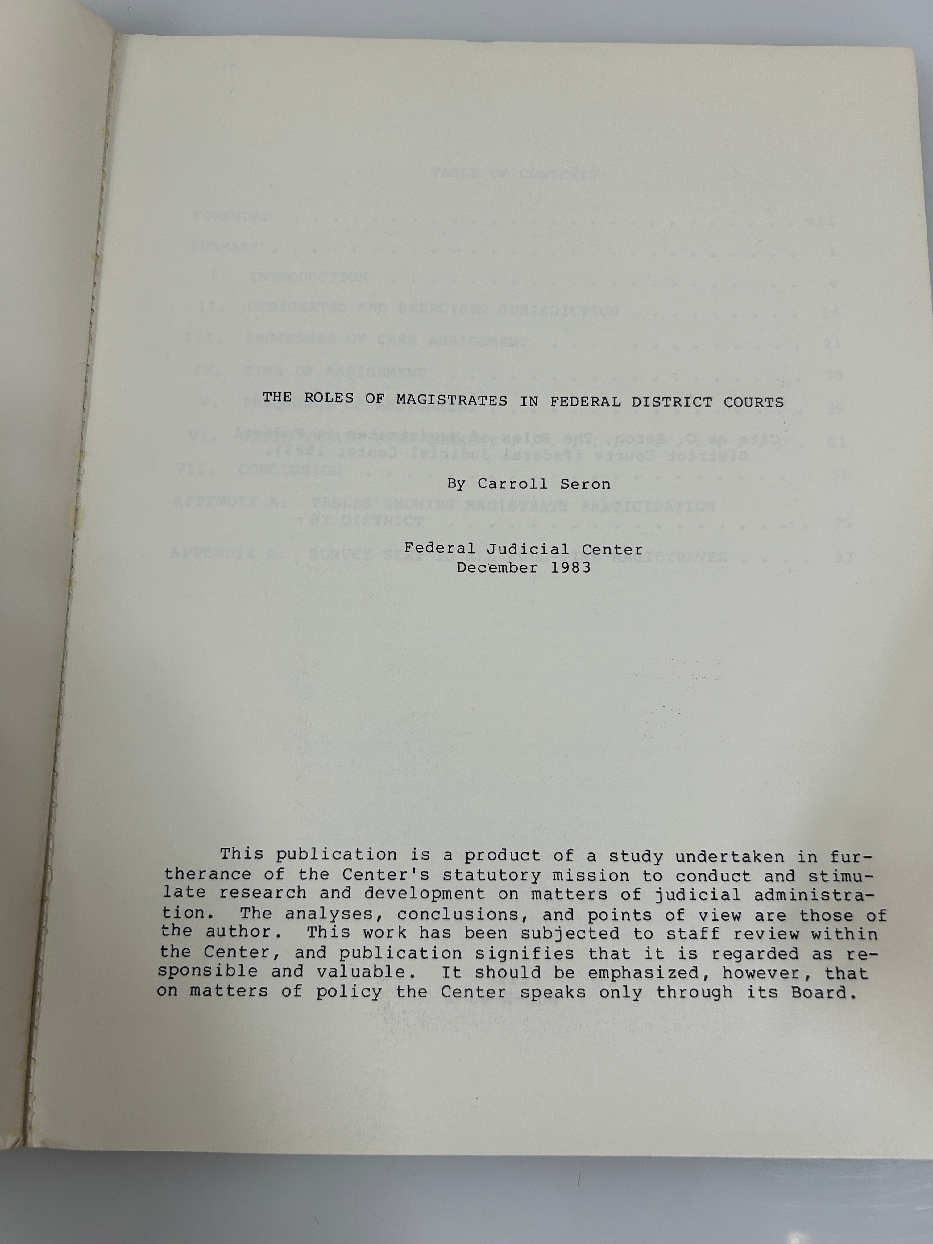 3 Federal Judiciary Center SC: Prisoner Civil Rights/Magistrates/Arbitration