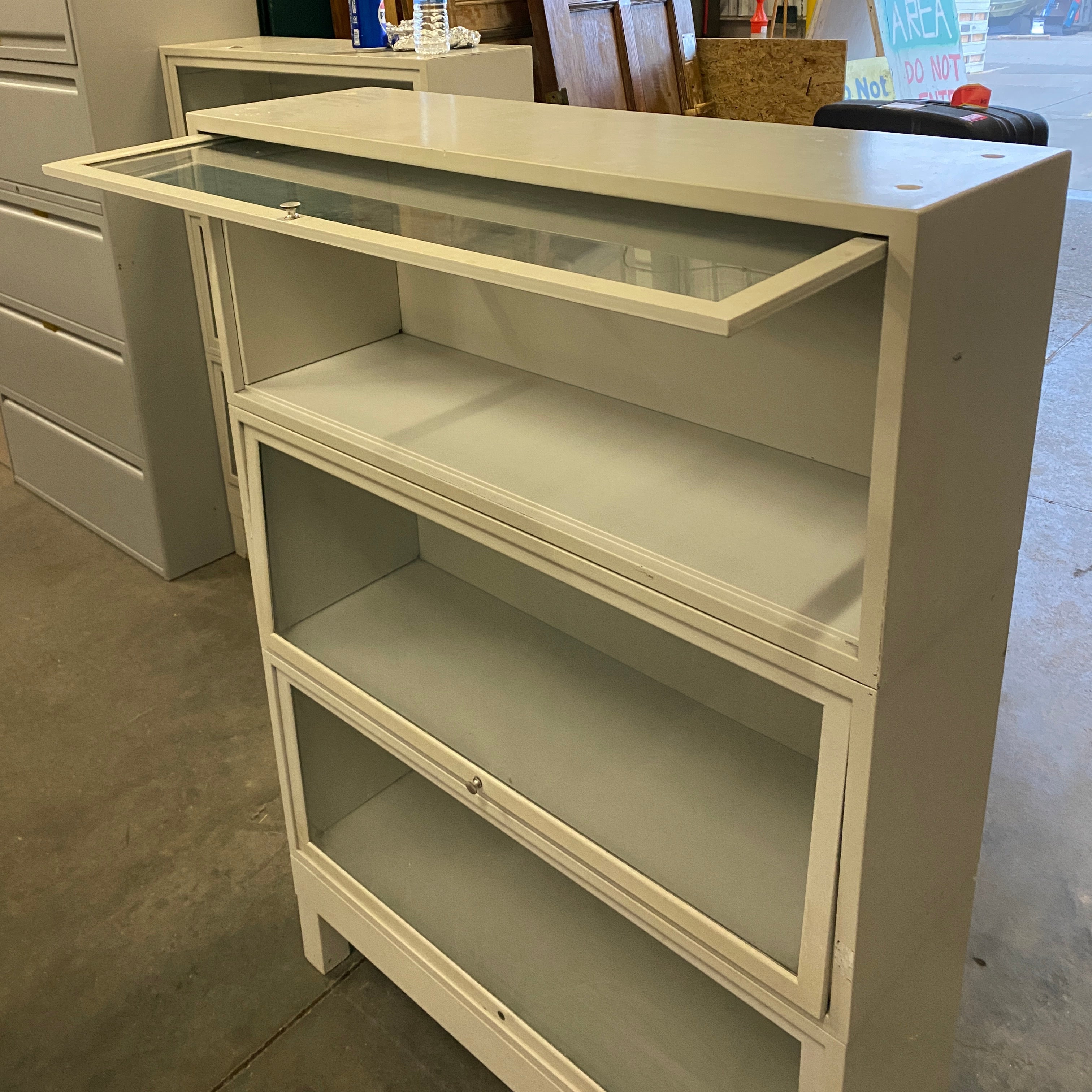 3 Shelf Glass Front Grey Barrister Bookcase