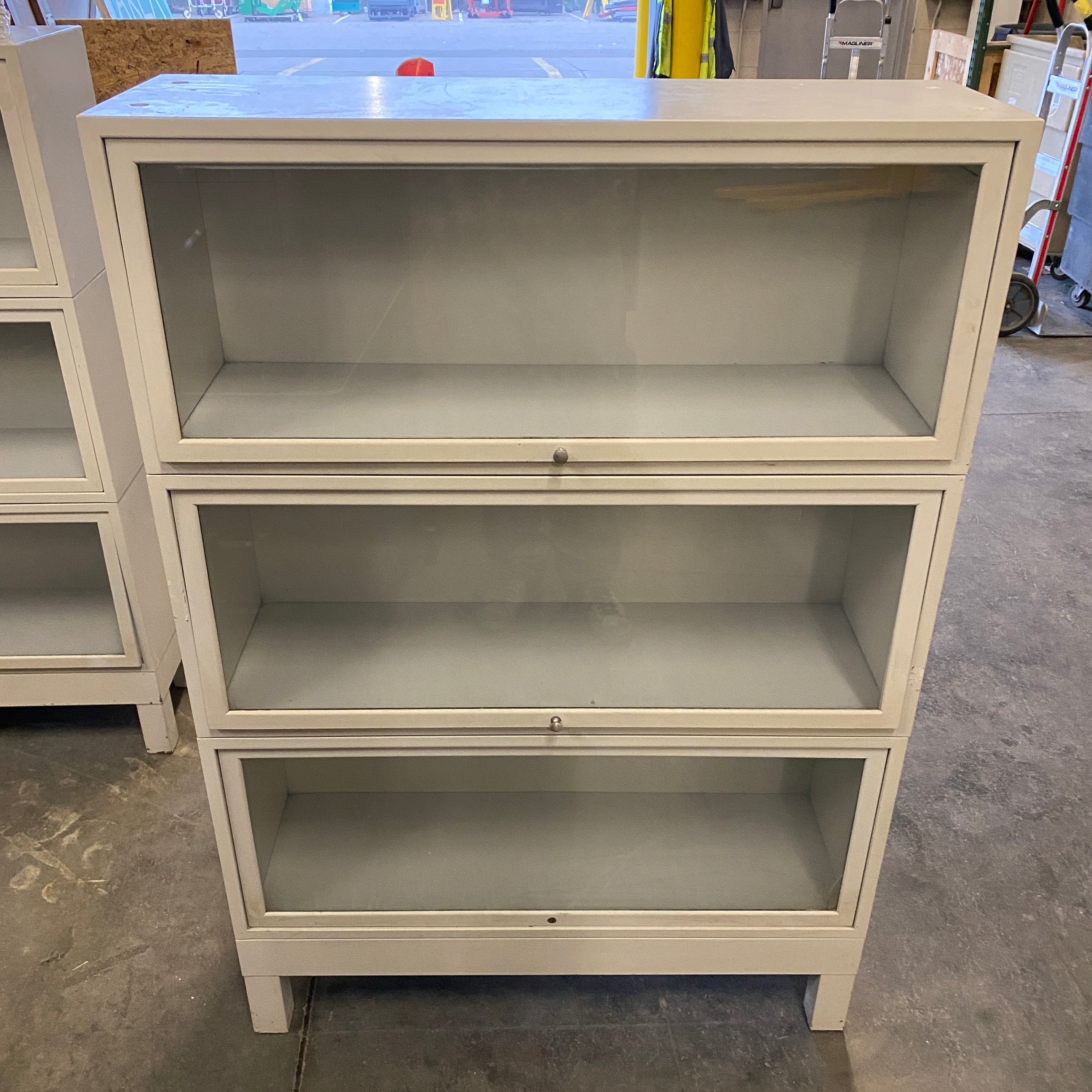 3 Shelf Glass Front Grey Barrister Bookcase