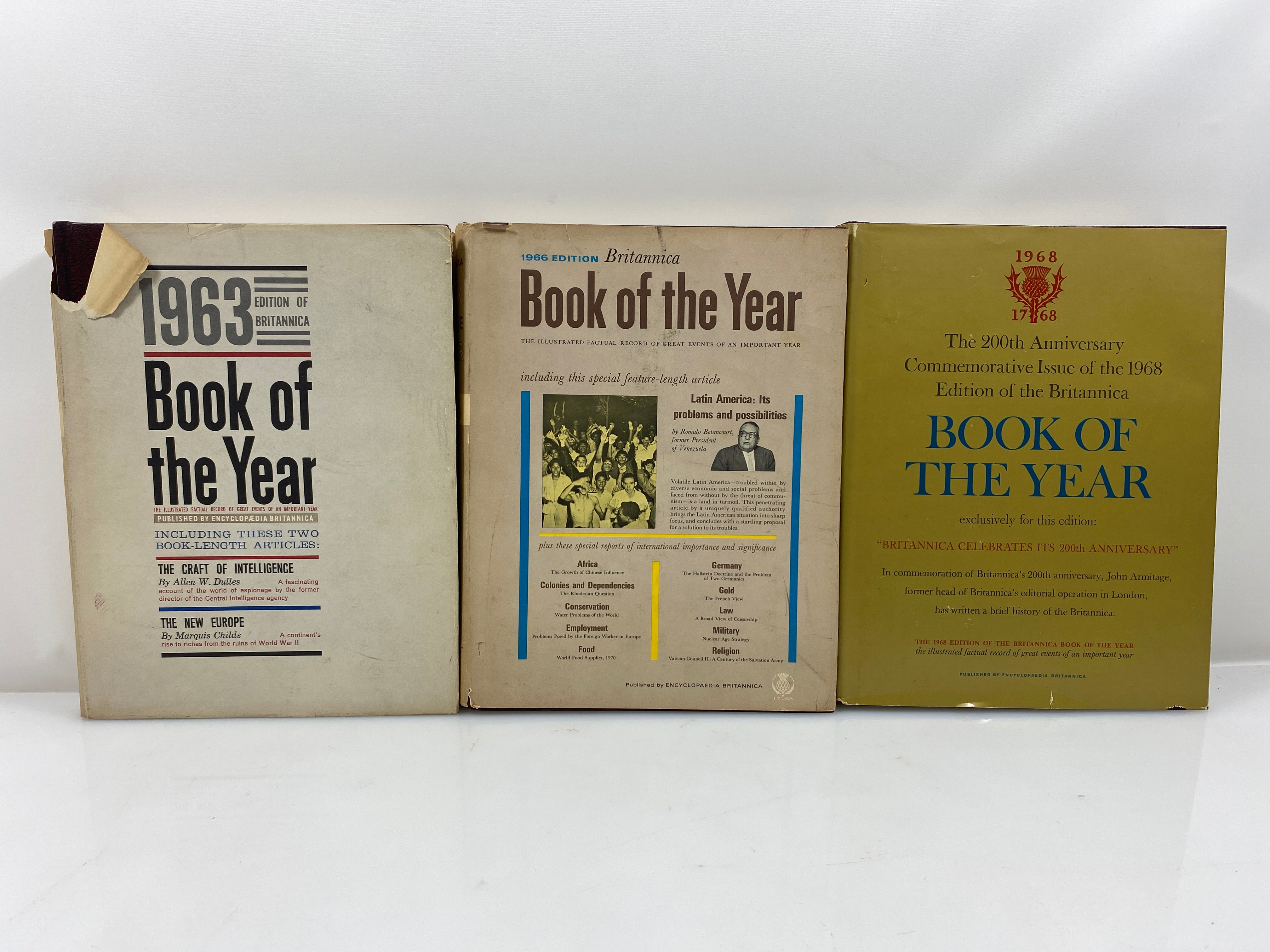 3 Vintage Britannica Books of the Year 1963/1966/1968 HC DJ