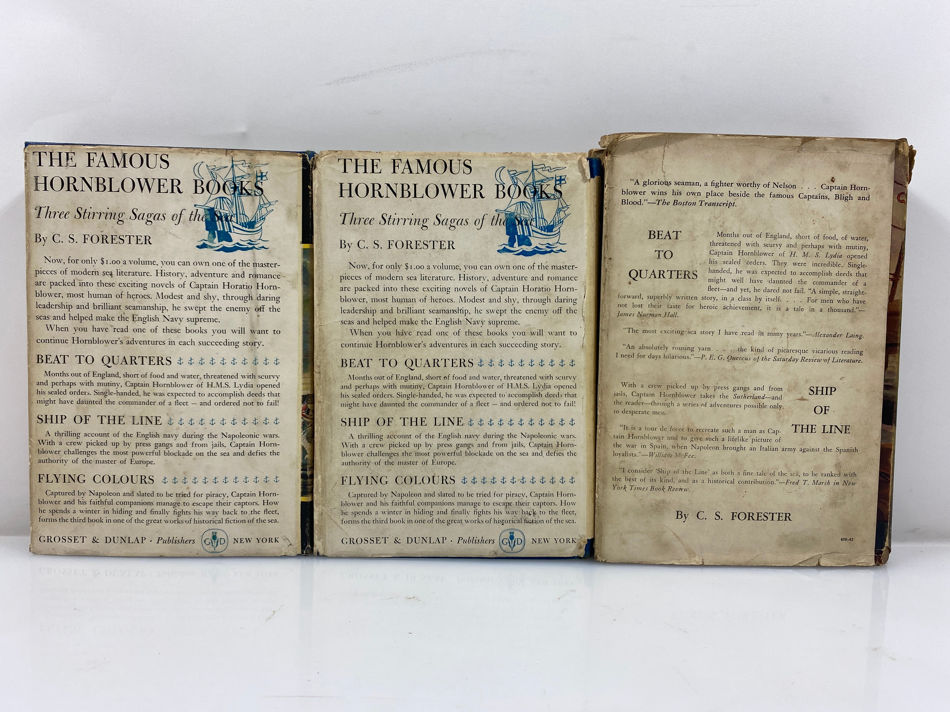 3 Vintage C.S. Forester: Flying Colours/Ship of the Line/Beat to Quarters HCDJ