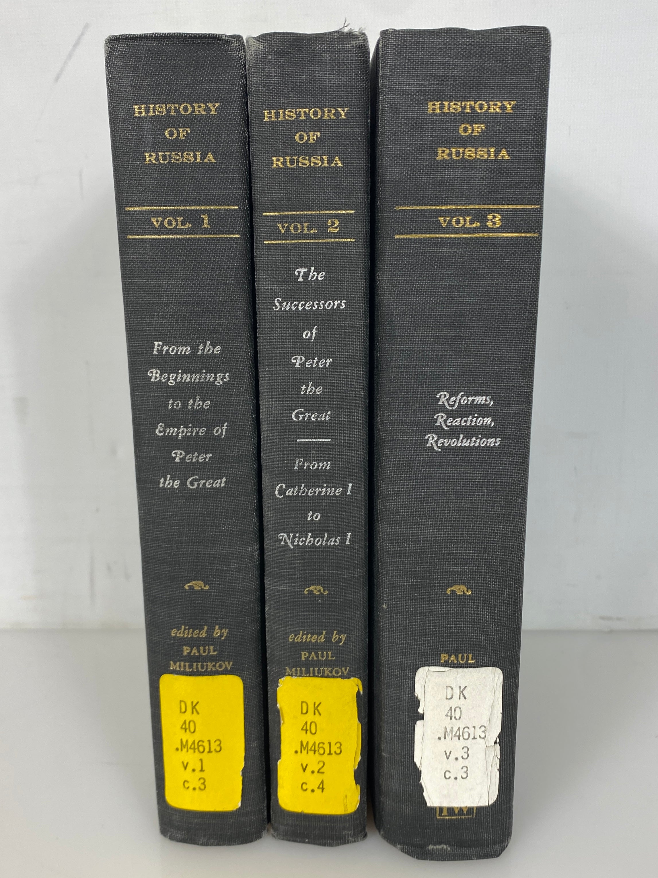 3 Vol Set: History of Russia by Miliukov/Seignobos/Eisenmann 1968 Ex-Library HC