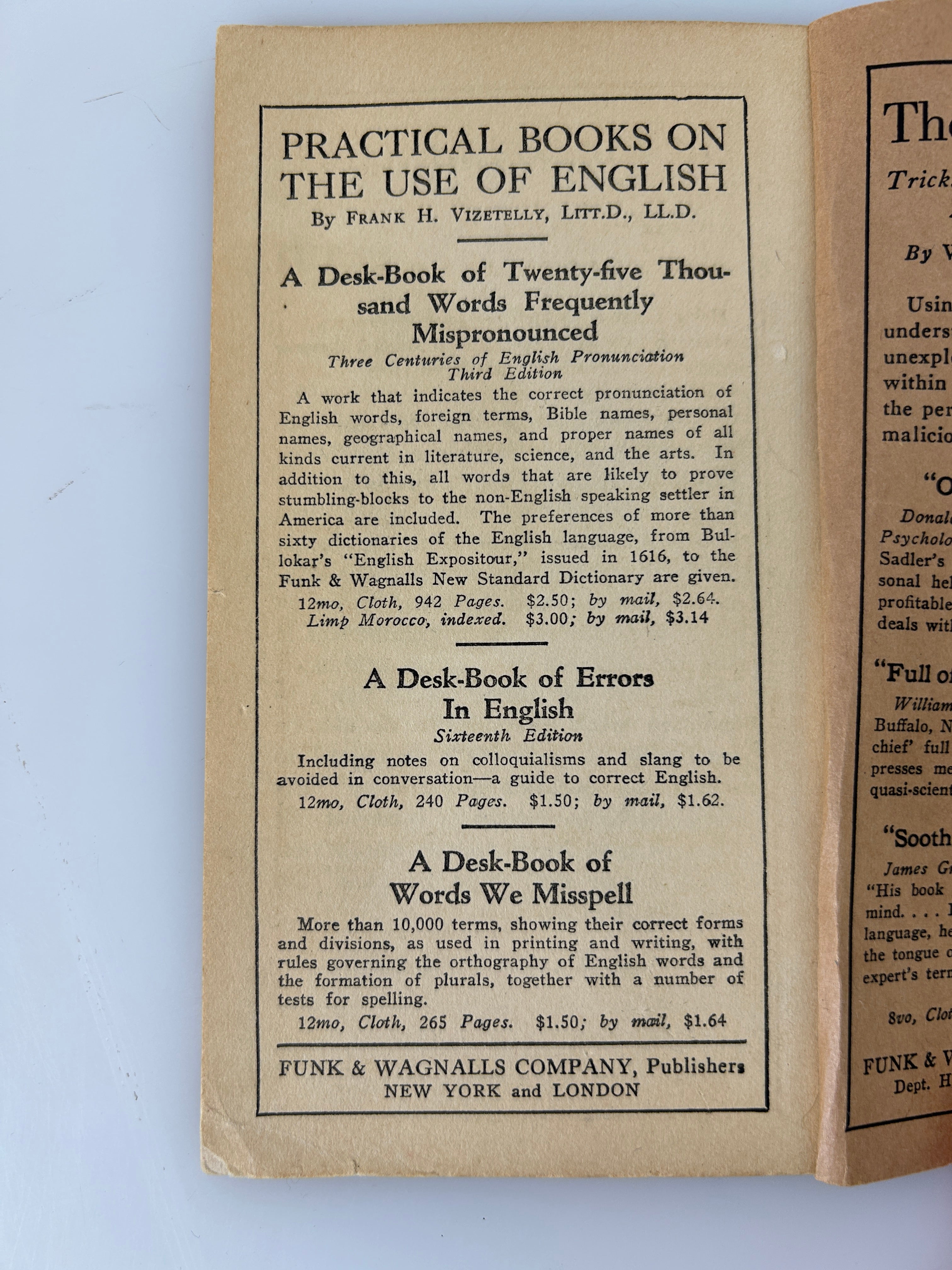 3 Vols: Faulty Diction/Mend Your Speech/Better Say Funk & Wagnalls Booklets 1923