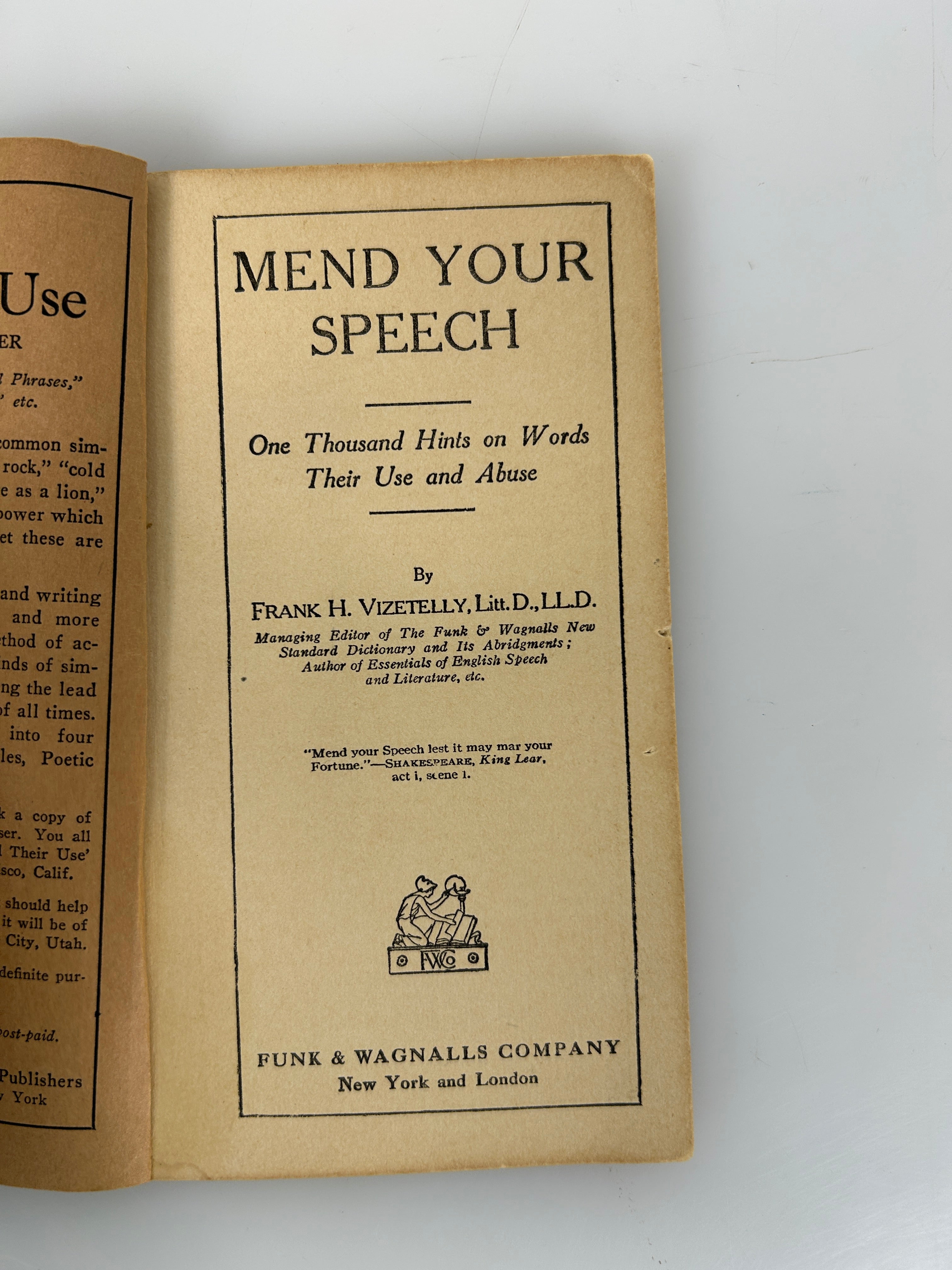 3 Vols: Faulty Diction/Mend Your Speech/Better Say Funk & Wagnalls Booklets 1923