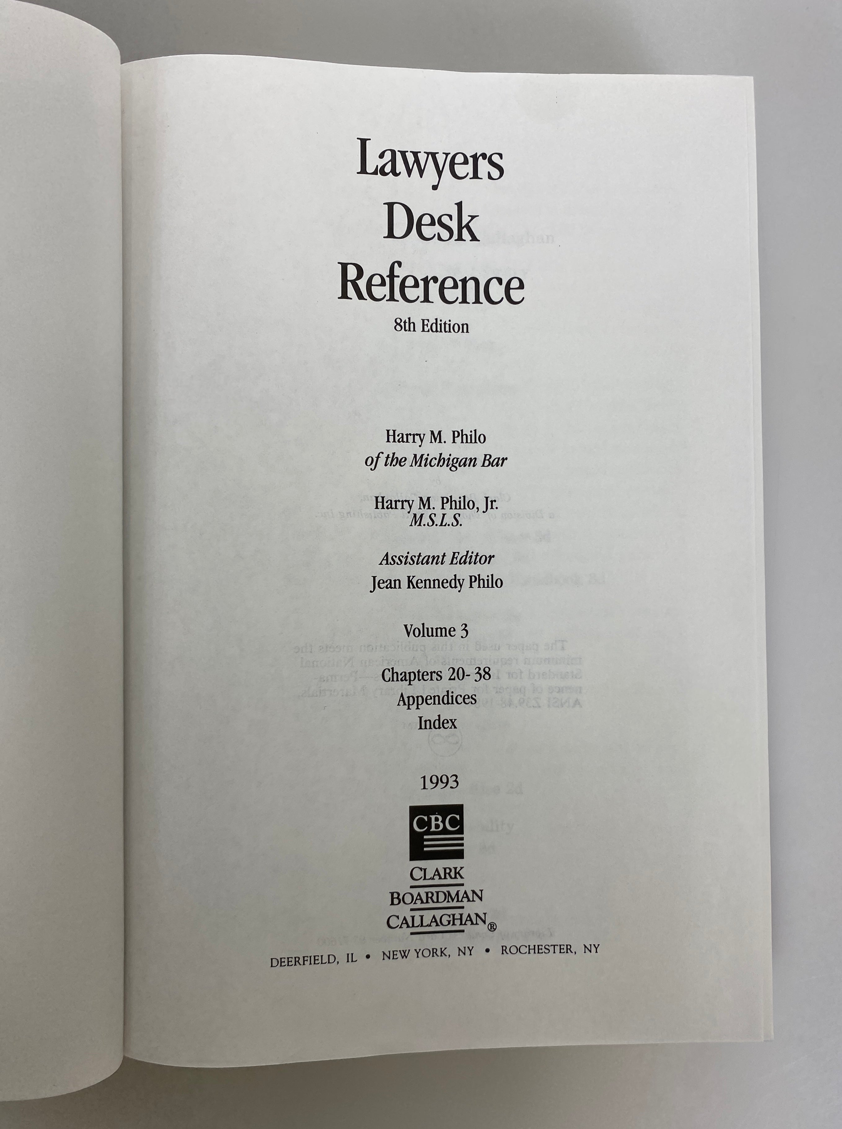 3 Vols: Lawyer's Desk Reference Philo/Philo 1993 8th Edition Ex-Library HC