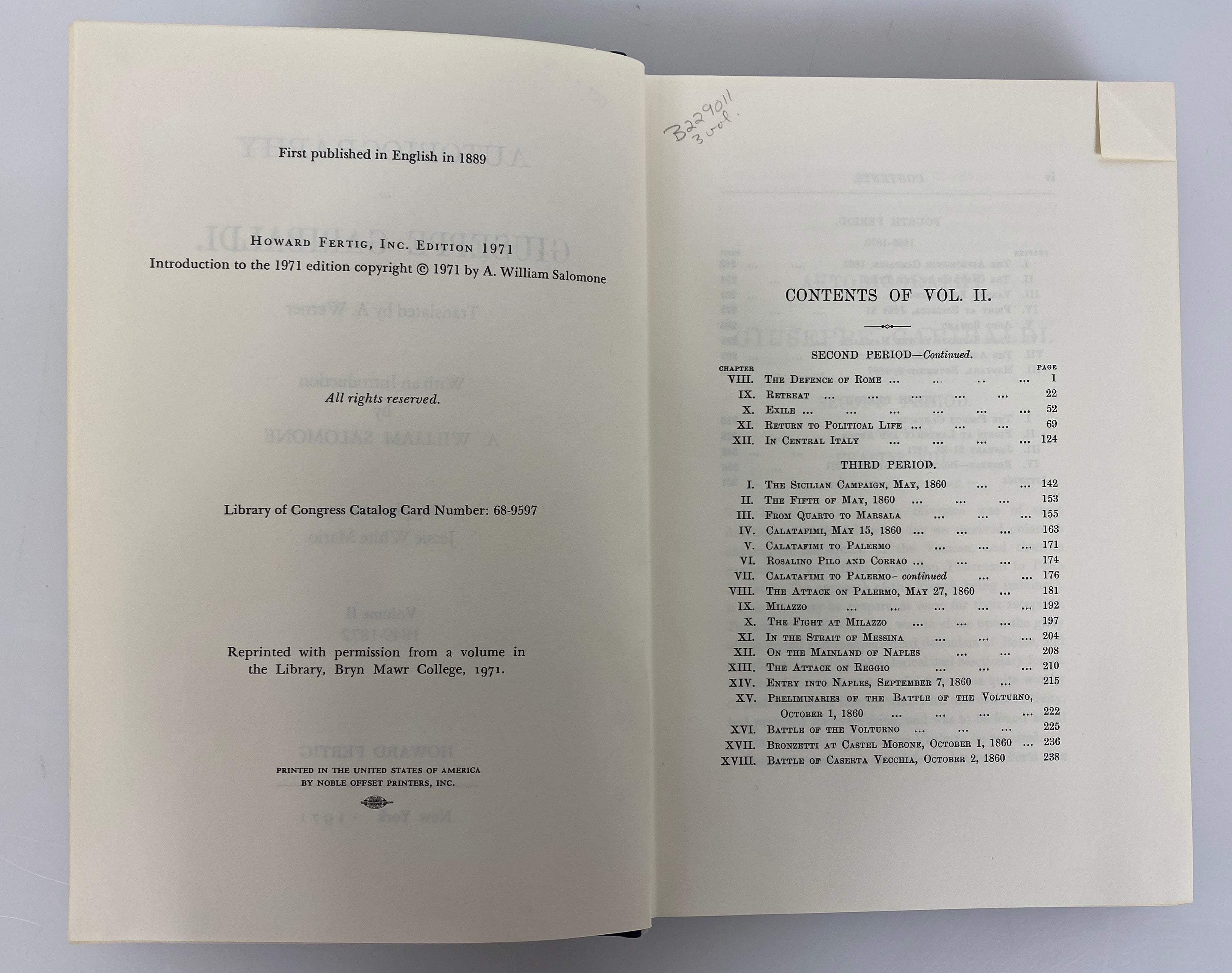 3 Volume Set: Autobiography of Giuseppe Garibaldi 1971 Ex-Library HC